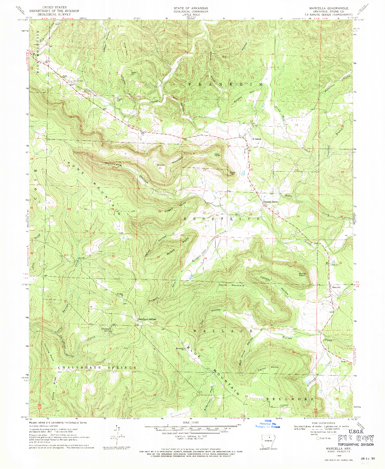 USGS 1:24000-SCALE QUADRANGLE FOR MARCELLA, AR 1969