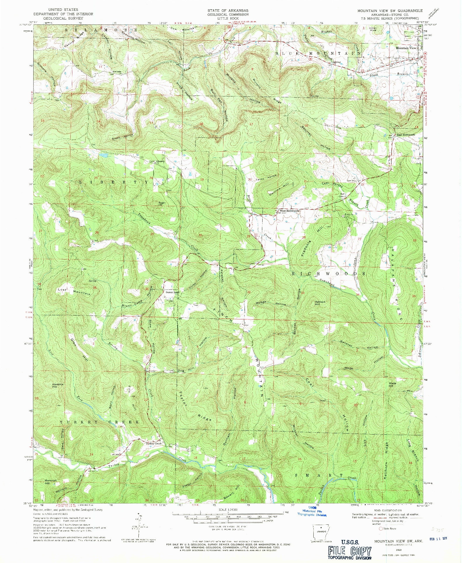 USGS 1:24000-SCALE QUADRANGLE FOR MOUNTAIN VIEW SW, AR 1969