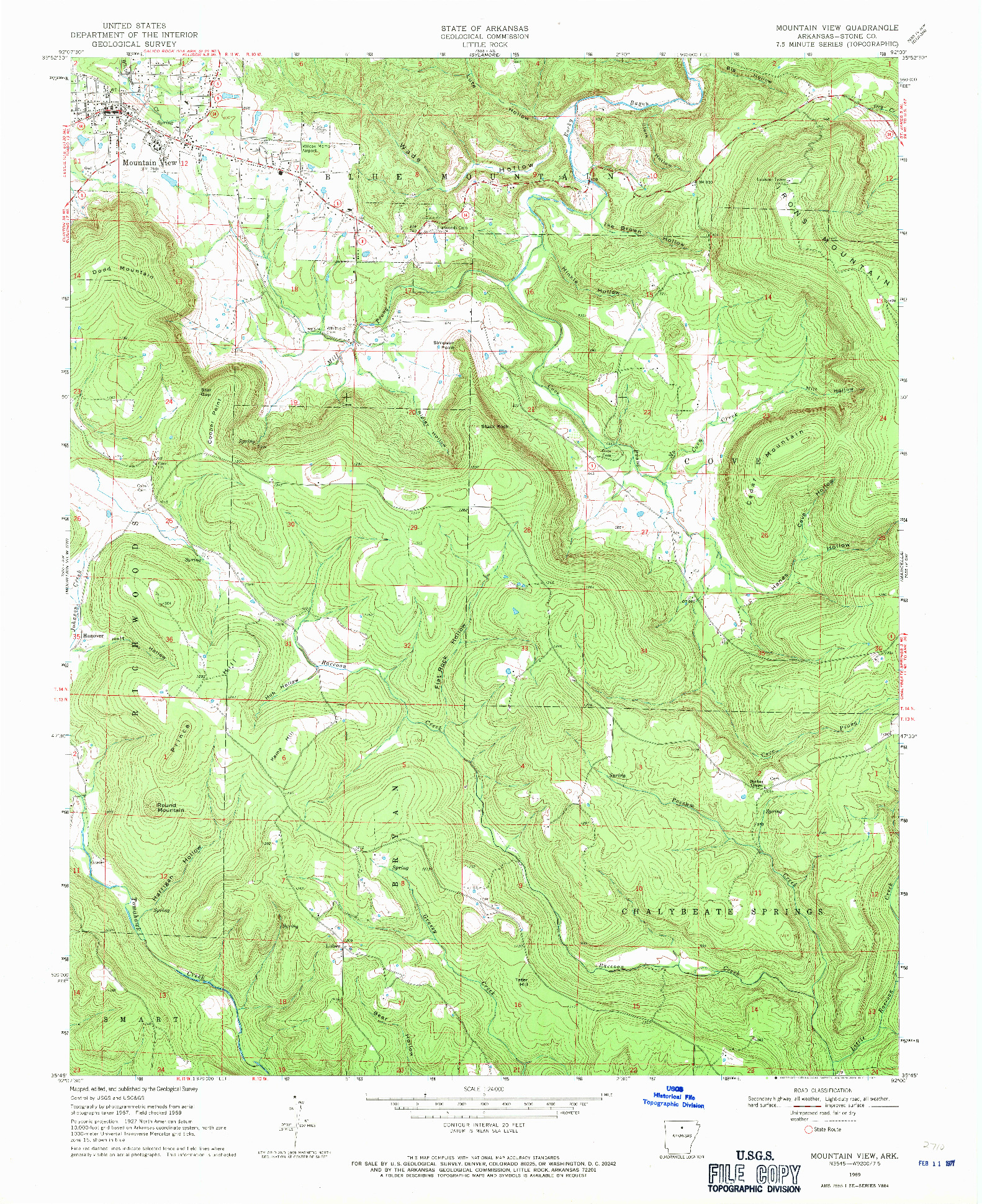 USGS 1:24000-SCALE QUADRANGLE FOR MOUNTAIN VIEW, AR 1969