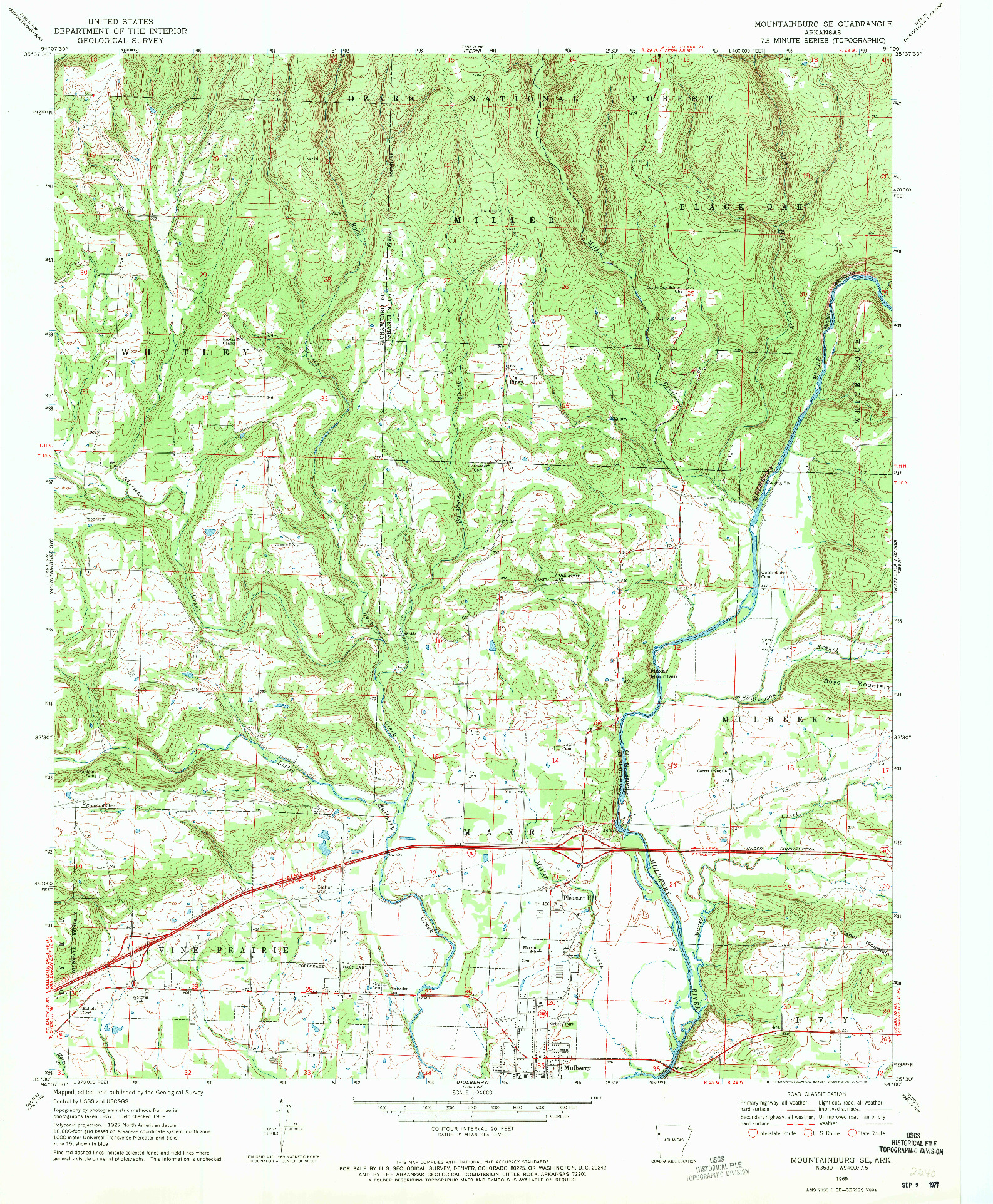 USGS 1:24000-SCALE QUADRANGLE FOR MOUNTAINBURG SE, AR 1969