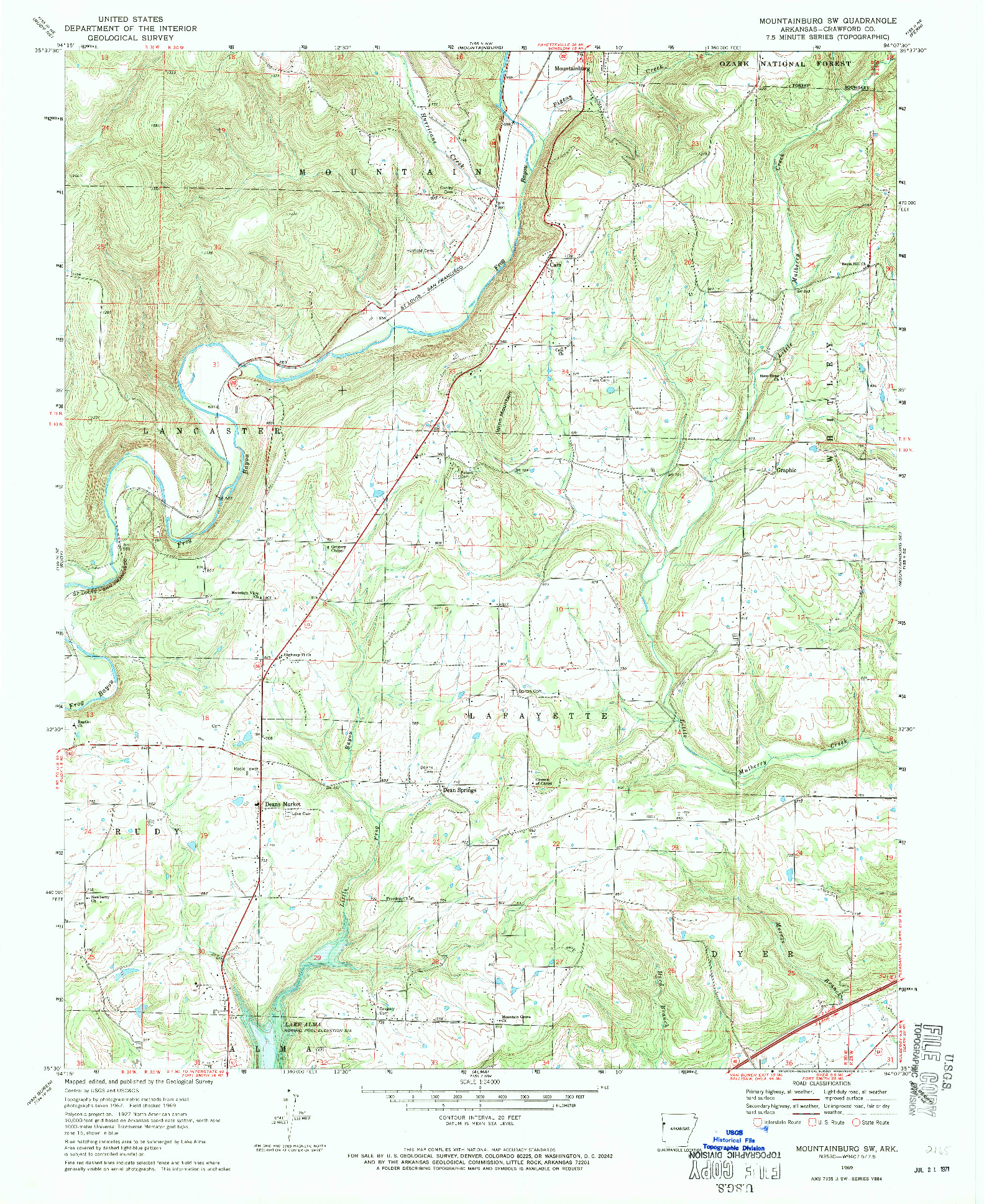 USGS 1:24000-SCALE QUADRANGLE FOR MOUNTAINBURG SW, AR 1969