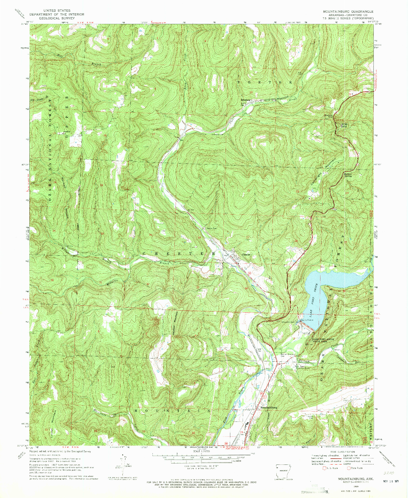 USGS 1:24000-SCALE QUADRANGLE FOR MOUNTAINBURG, AR 1969