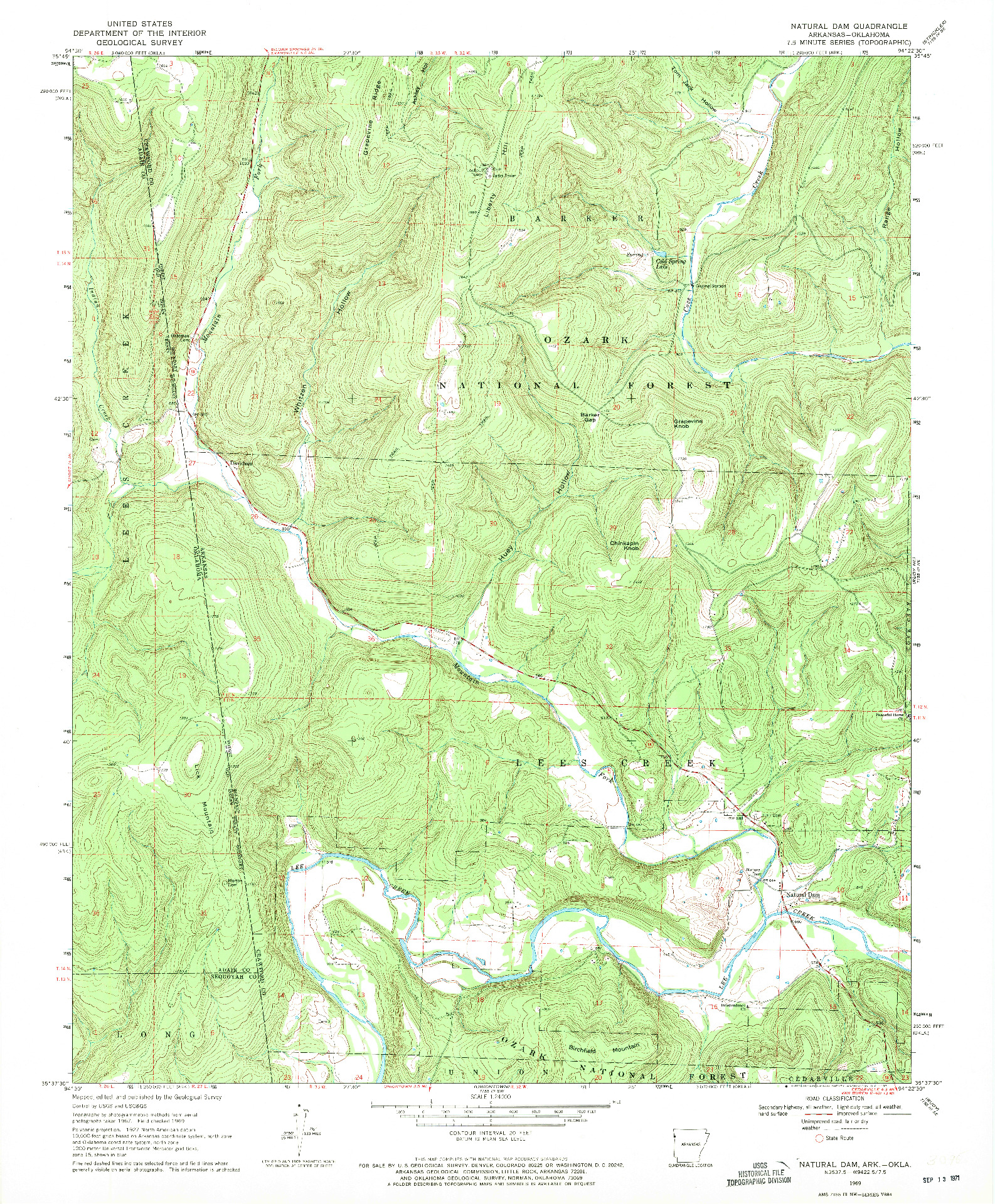 USGS 1:24000-SCALE QUADRANGLE FOR NATURAL DAM, AR 1969