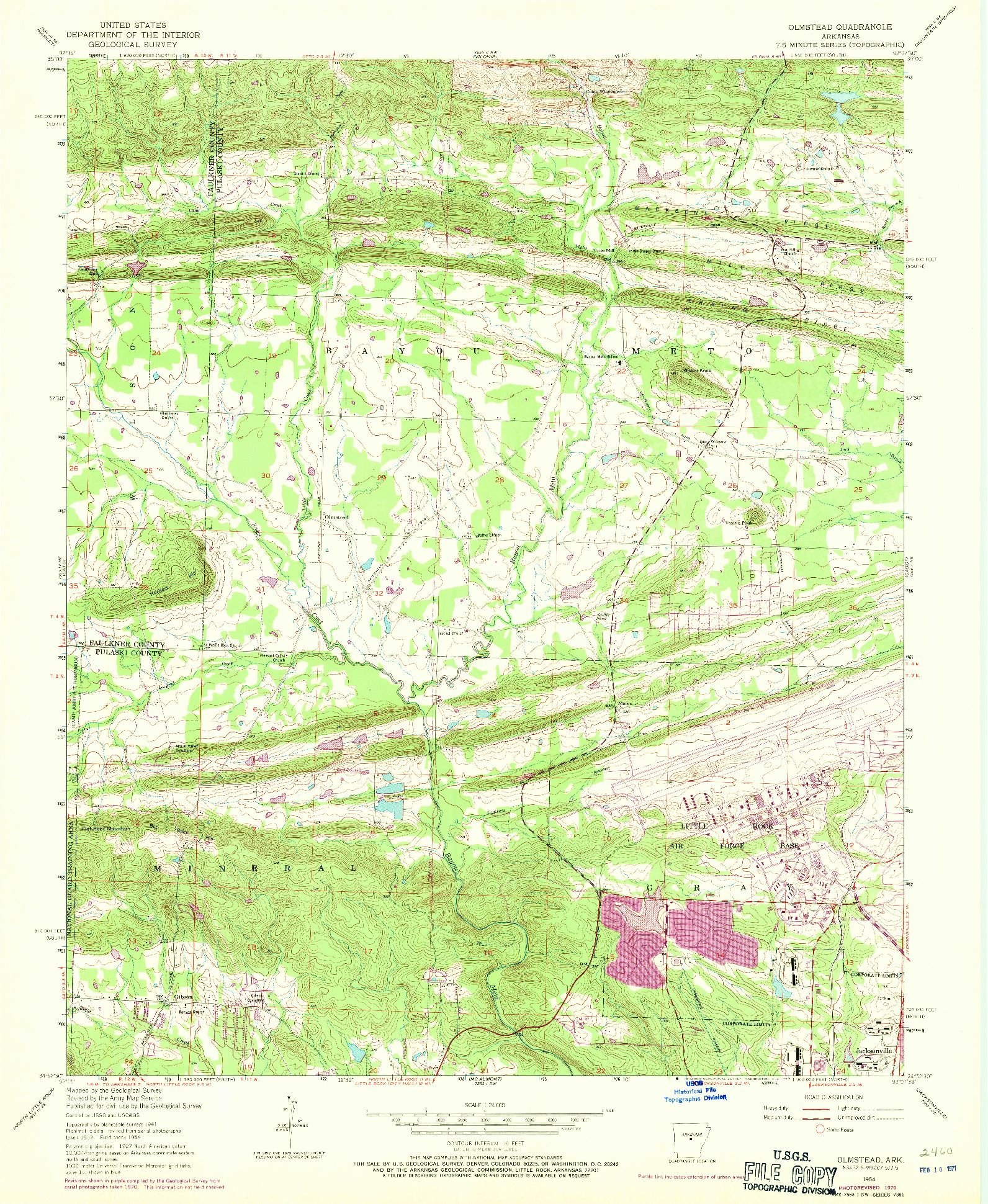 USGS 1:24000-SCALE QUADRANGLE FOR OLMSTEAD, AR 1954