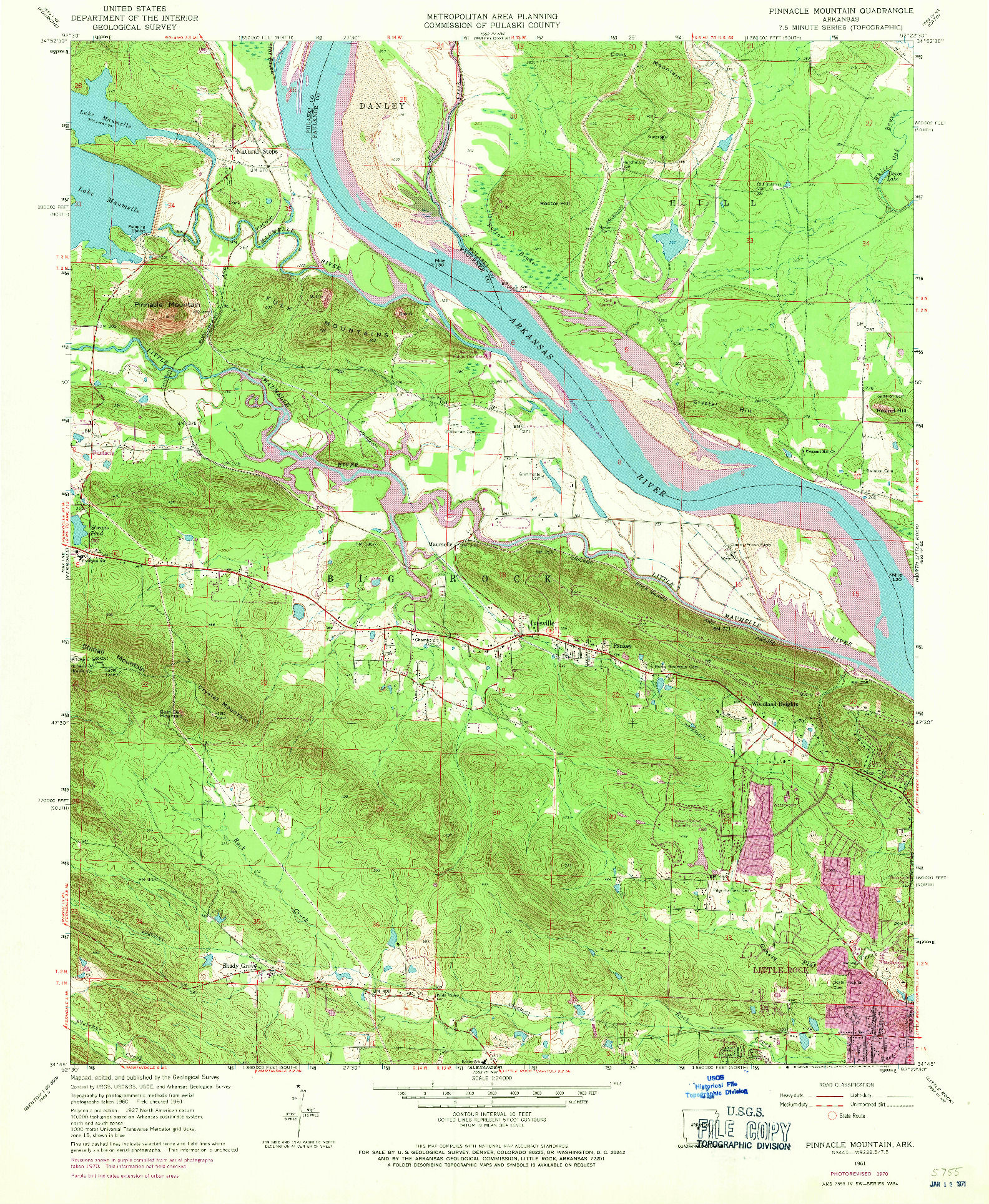 USGS 1:24000-SCALE QUADRANGLE FOR PINNACLE MOUNTAIN, AR 1961