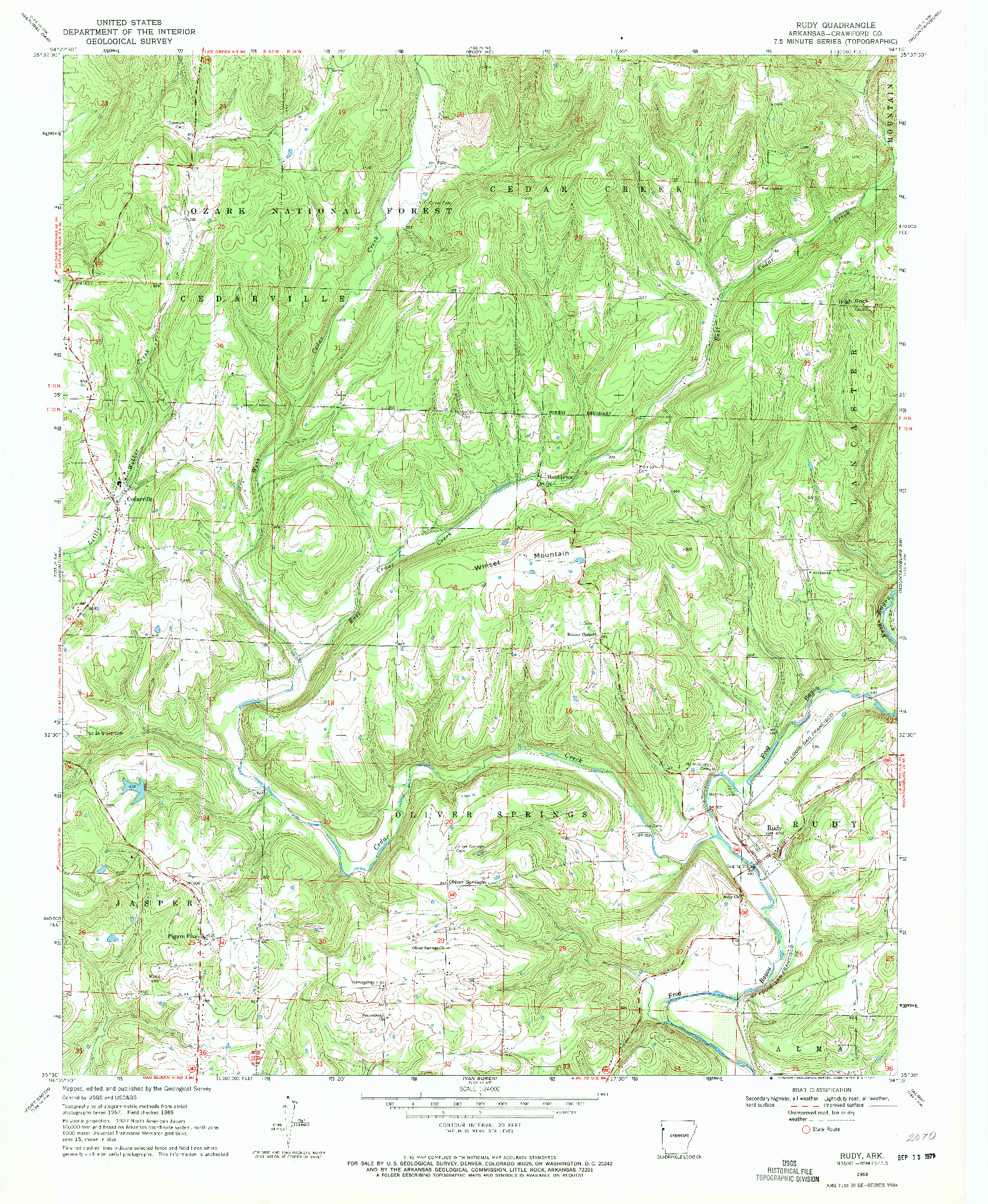 USGS 1:24000-SCALE QUADRANGLE FOR RUDY, AR 1969