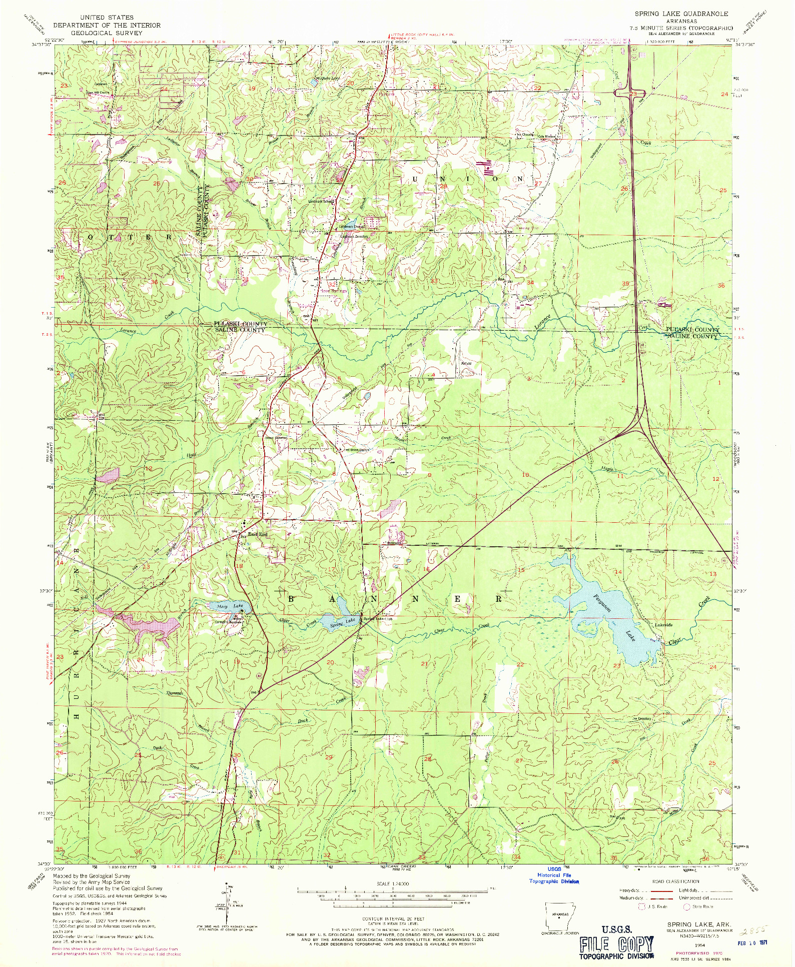 USGS 1:24000-SCALE QUADRANGLE FOR SPRING LAKE, AR 1954
