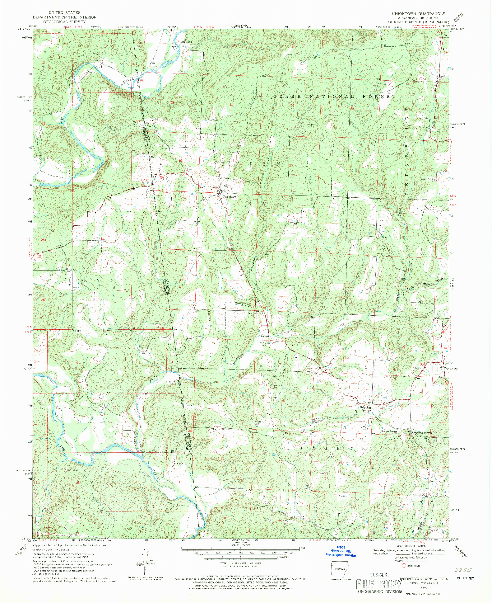 USGS 1:24000-SCALE QUADRANGLE FOR UNIONTOWN, AR 1969