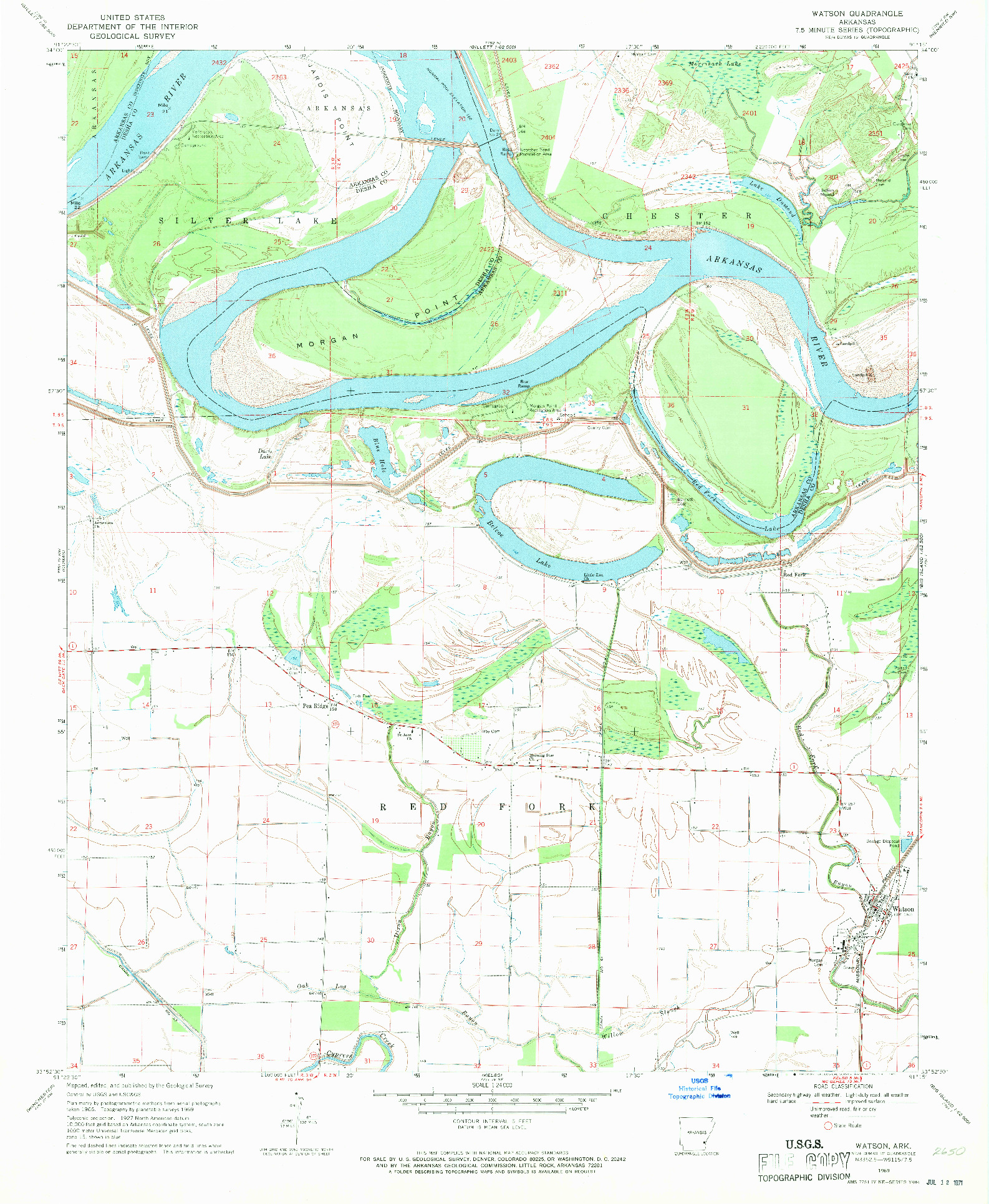 USGS 1:24000-SCALE QUADRANGLE FOR WATSON, AR 1969
