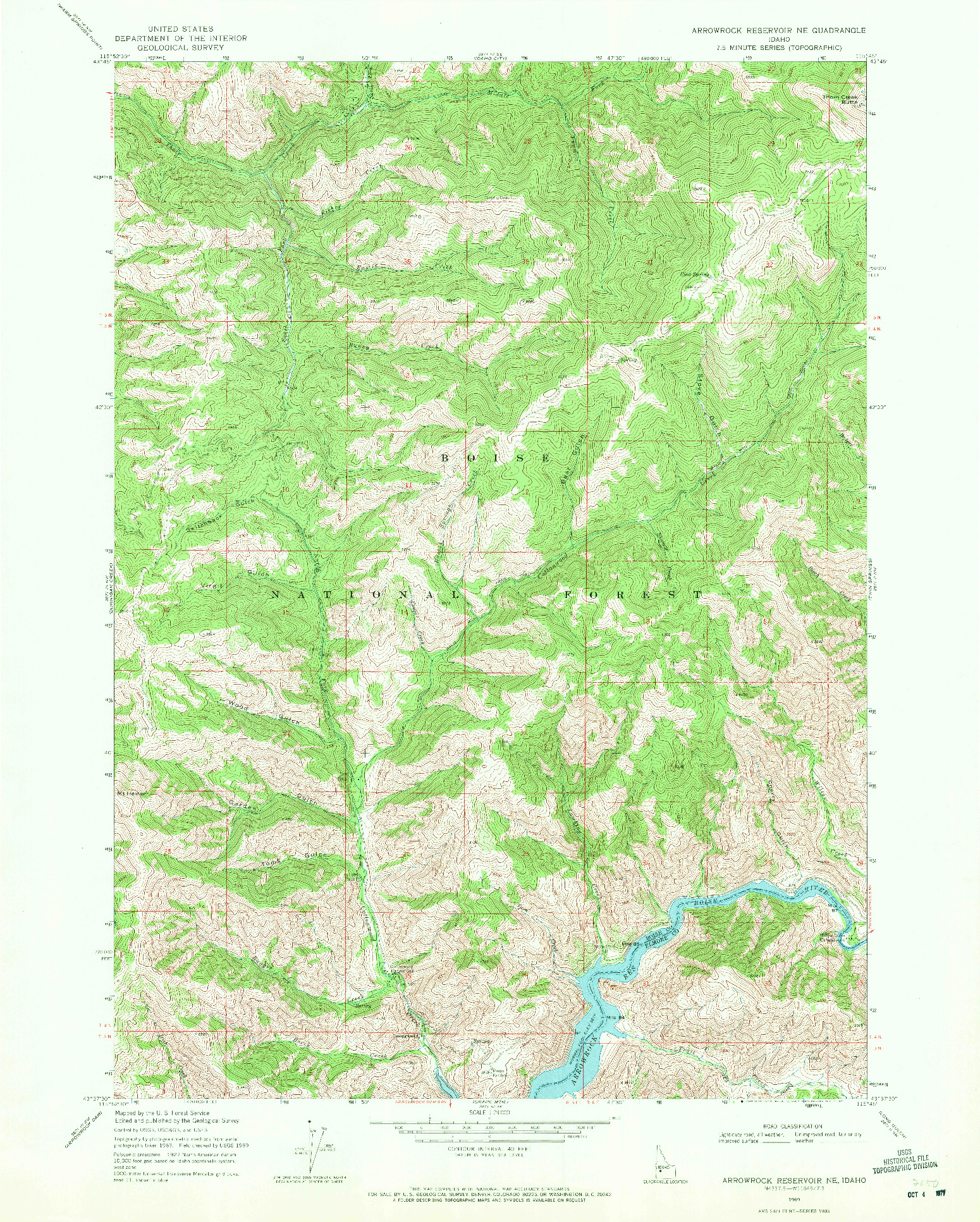 USGS 1:24000-SCALE QUADRANGLE FOR ARROWROCK RESERVOIR NE, ID 1969