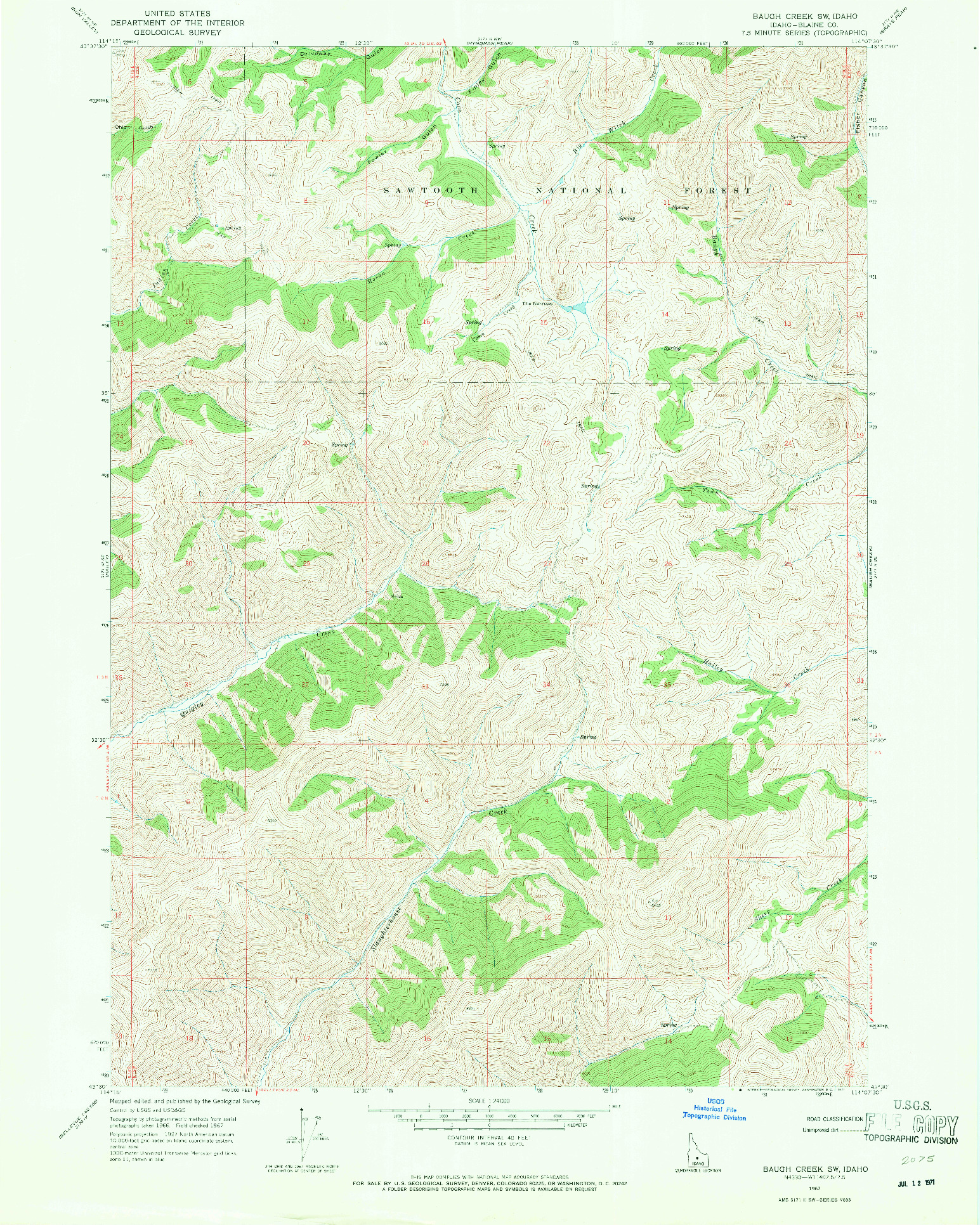 USGS 1:24000-SCALE QUADRANGLE FOR BAUGH CREEK SW, ID 1967