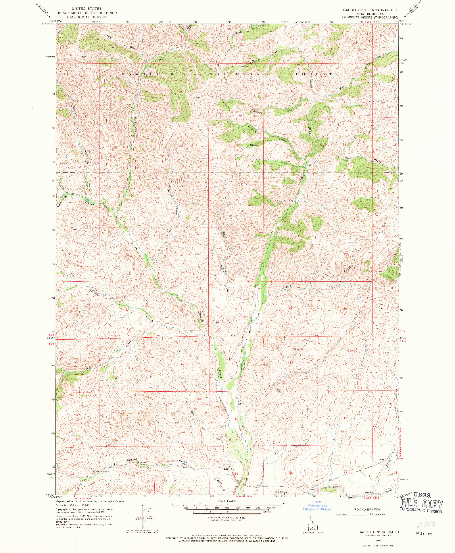 USGS 1:24000-SCALE QUADRANGLE FOR BAUGH CREEK, ID 1967
