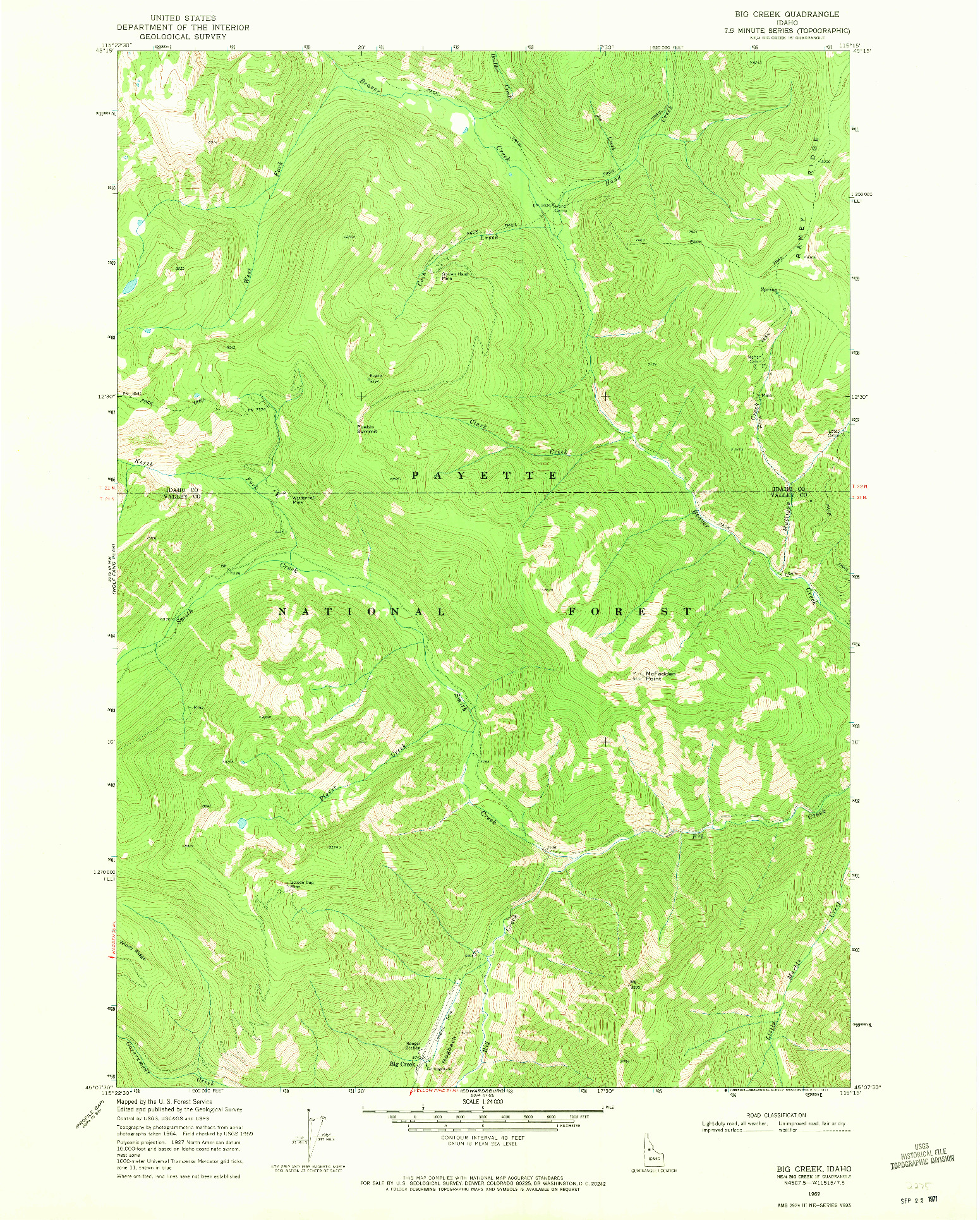USGS 1:24000-SCALE QUADRANGLE FOR BIG CREEK, ID 1969