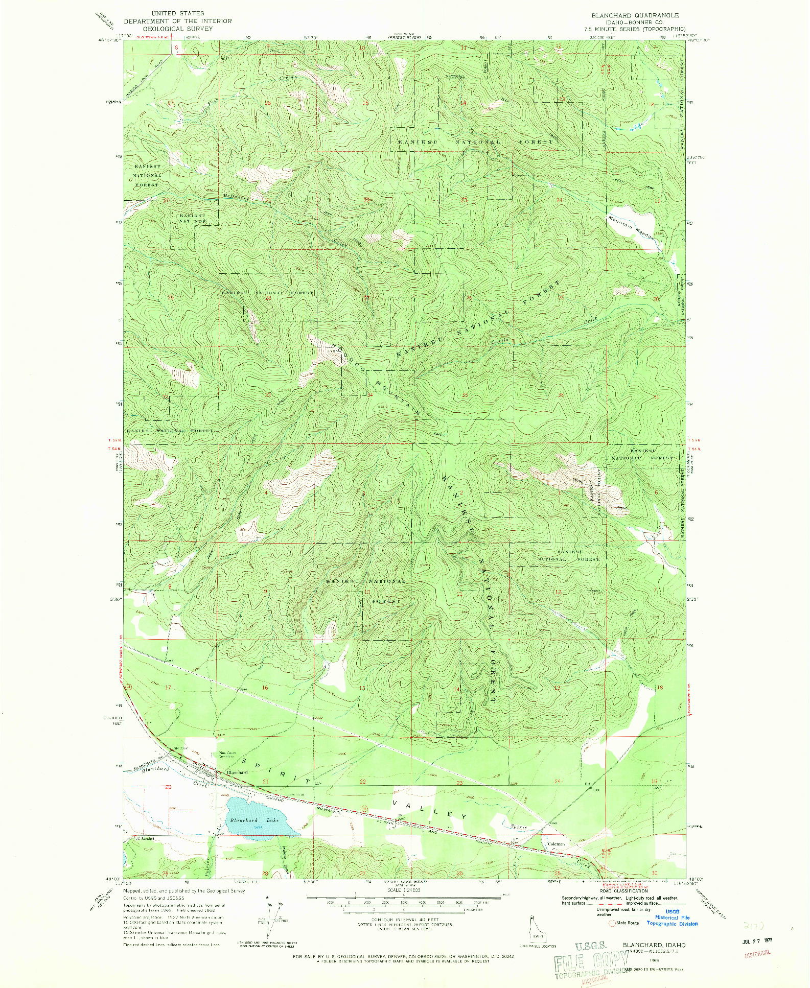 USGS 1:24000-SCALE QUADRANGLE FOR BLANCHARD, ID 1968