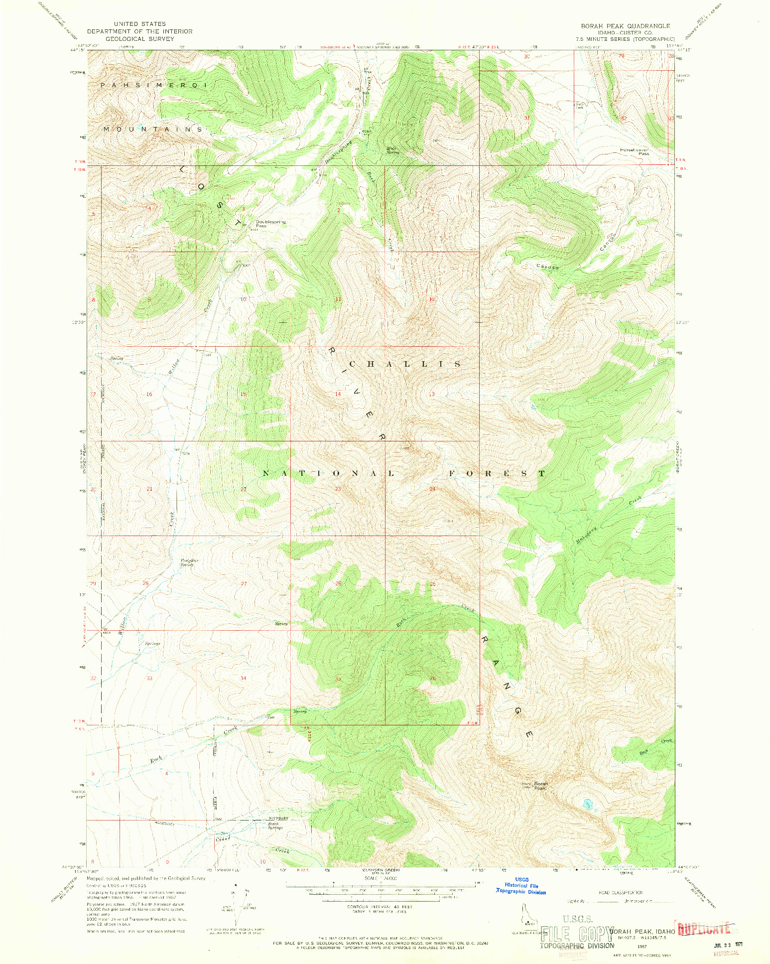 USGS 1:24000-SCALE QUADRANGLE FOR BORAH PEAK, ID 1967