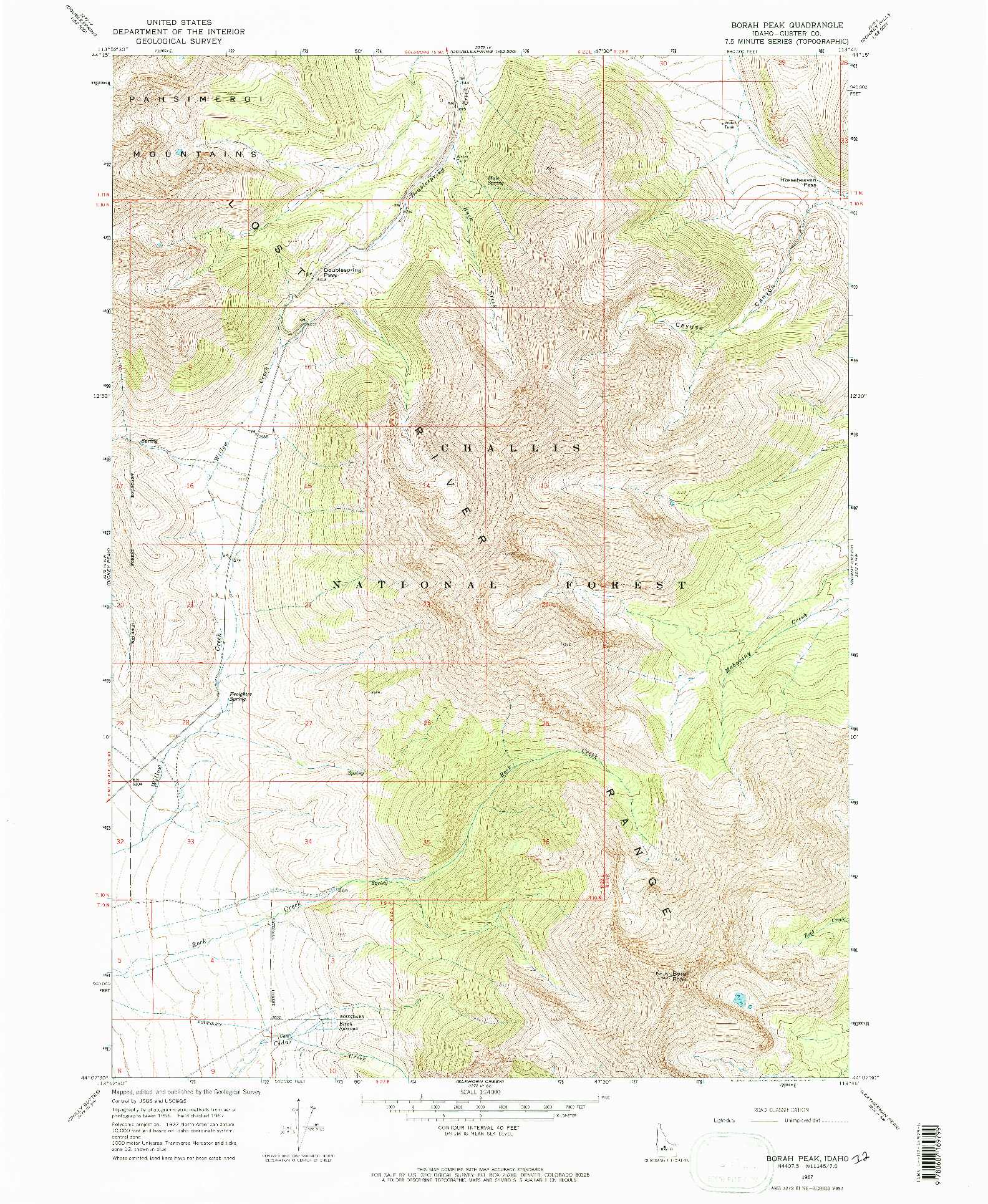 USGS 1:24000-SCALE QUADRANGLE FOR BORAH PEAK, ID 1967