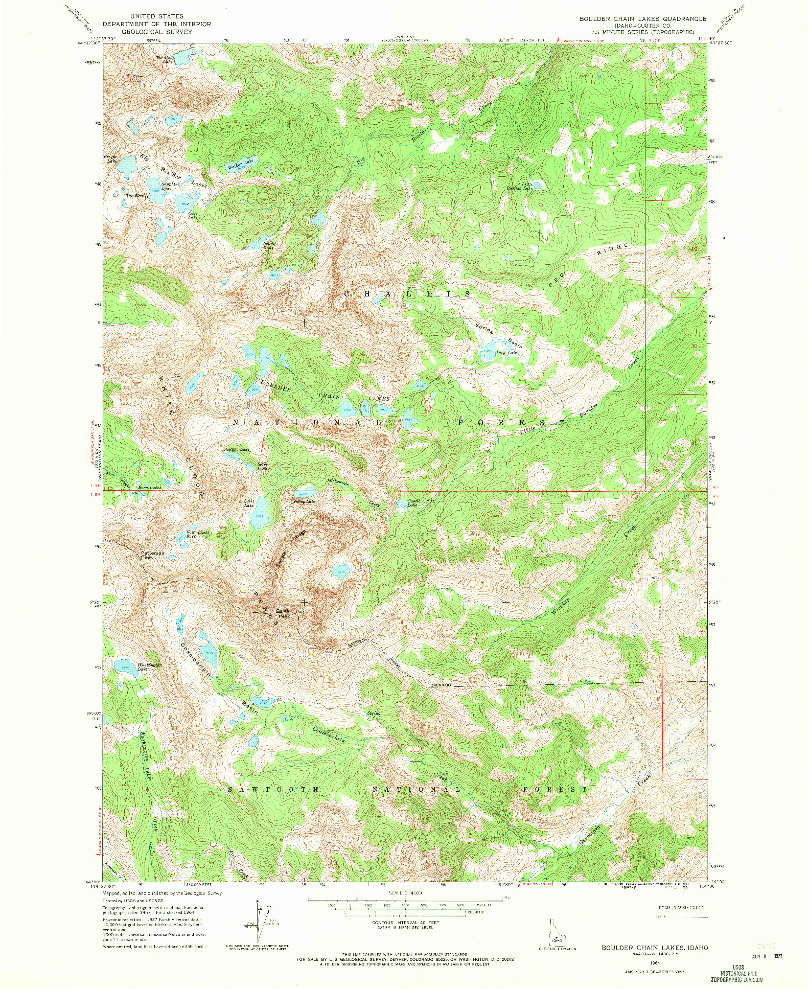 USGS 1:24000-SCALE QUADRANGLE FOR BOULDER CHAIN LAKES, ID 1964