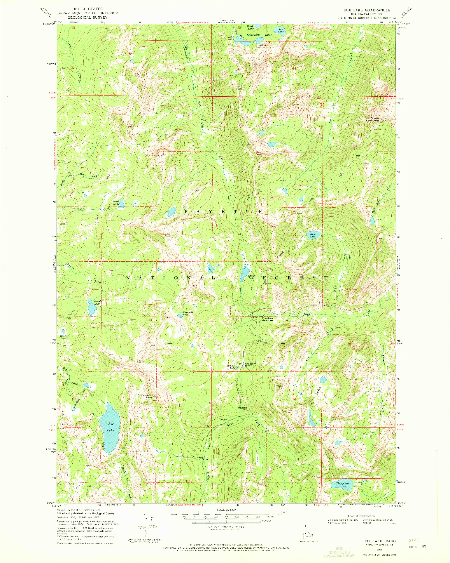 USGS 1:24000-SCALE QUADRANGLE FOR BOX LAKE, ID 1969