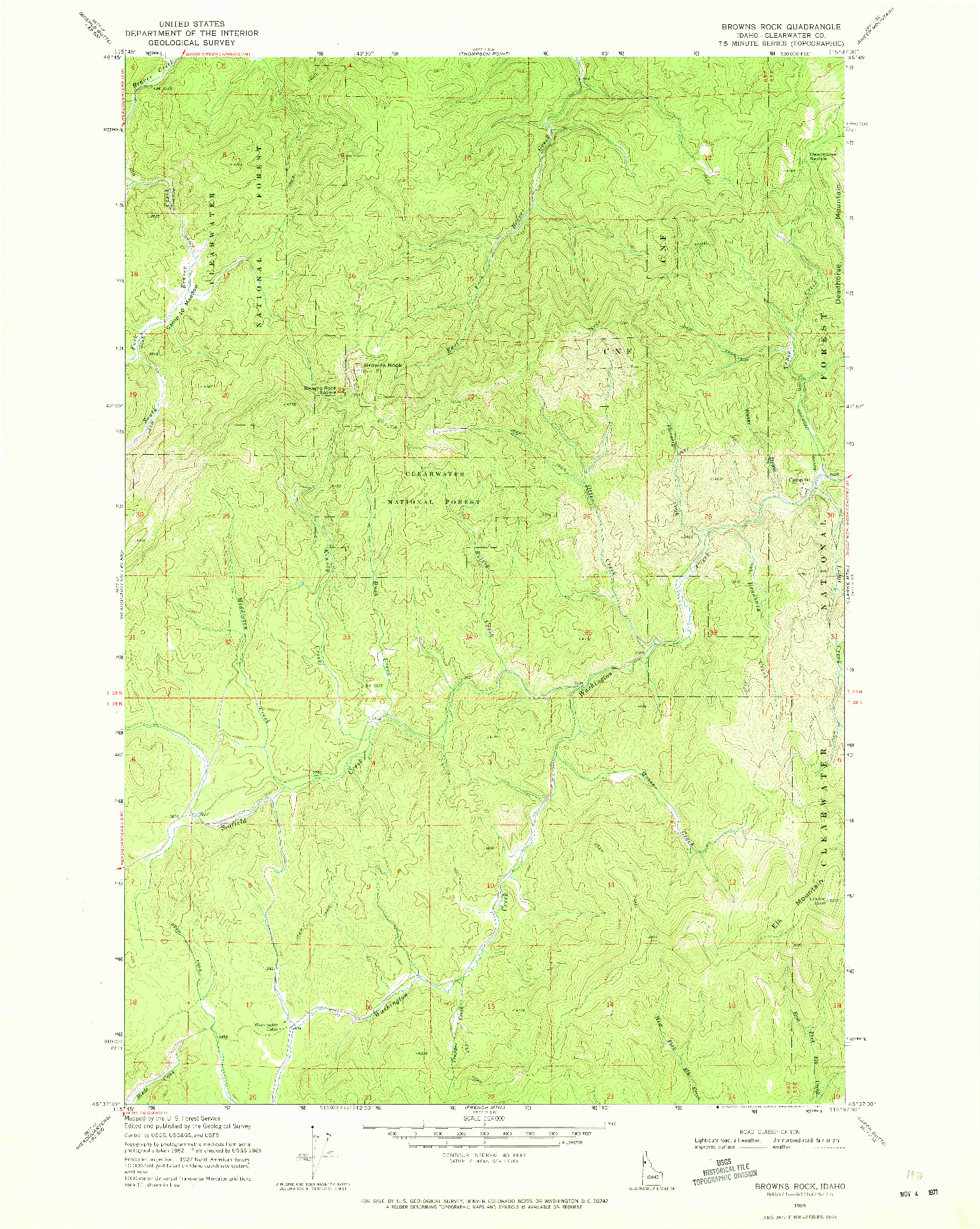 USGS 1:24000-SCALE QUADRANGLE FOR BROWNS ROCK, ID 1969