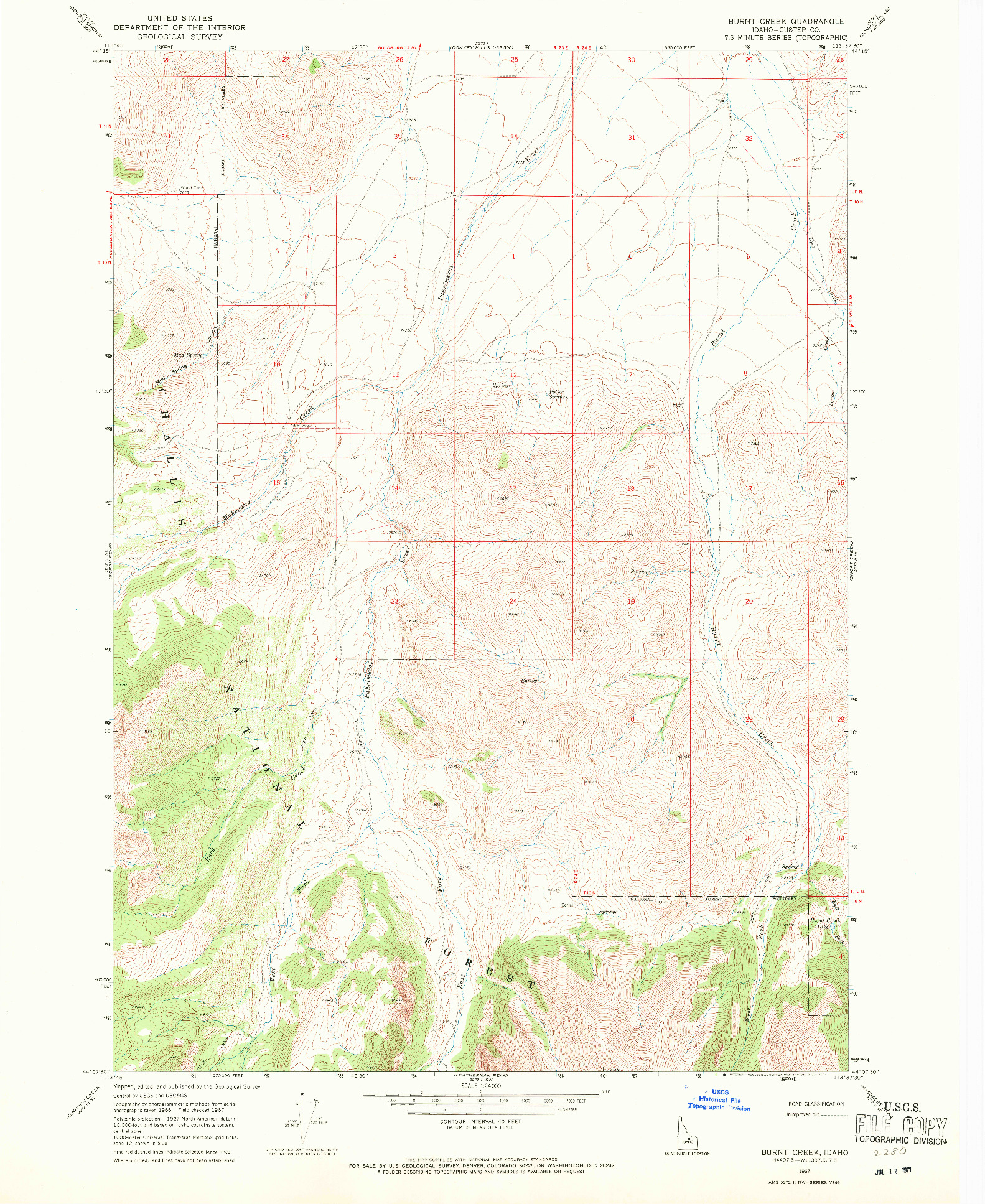 USGS 1:24000-SCALE QUADRANGLE FOR BURNT CREEK, ID 1967