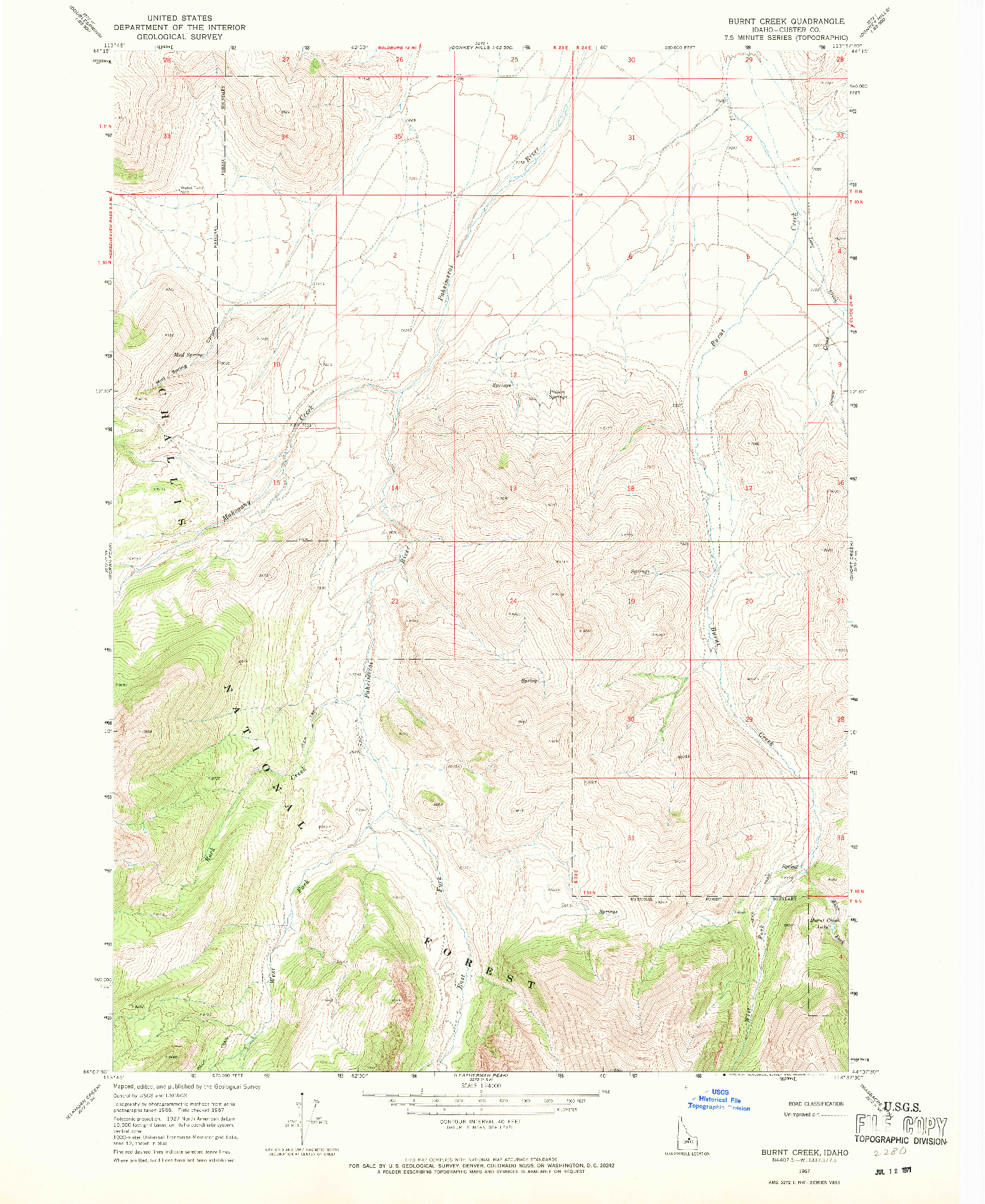 USGS 1:24000-SCALE QUADRANGLE FOR BURNT CREEK, ID 1967