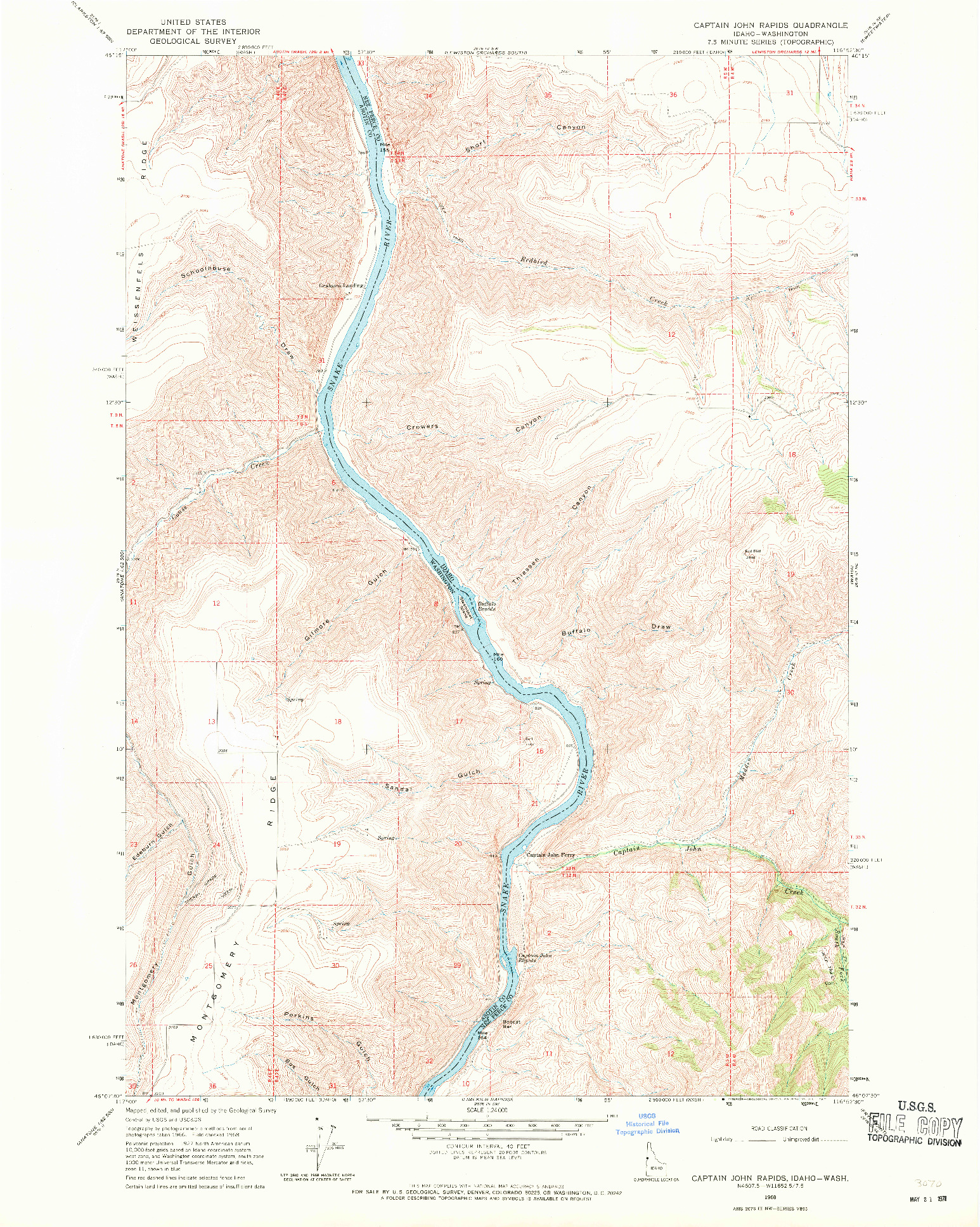 USGS 1:24000-SCALE QUADRANGLE FOR CAPTAIN JOHN RAPIDS, ID 1968