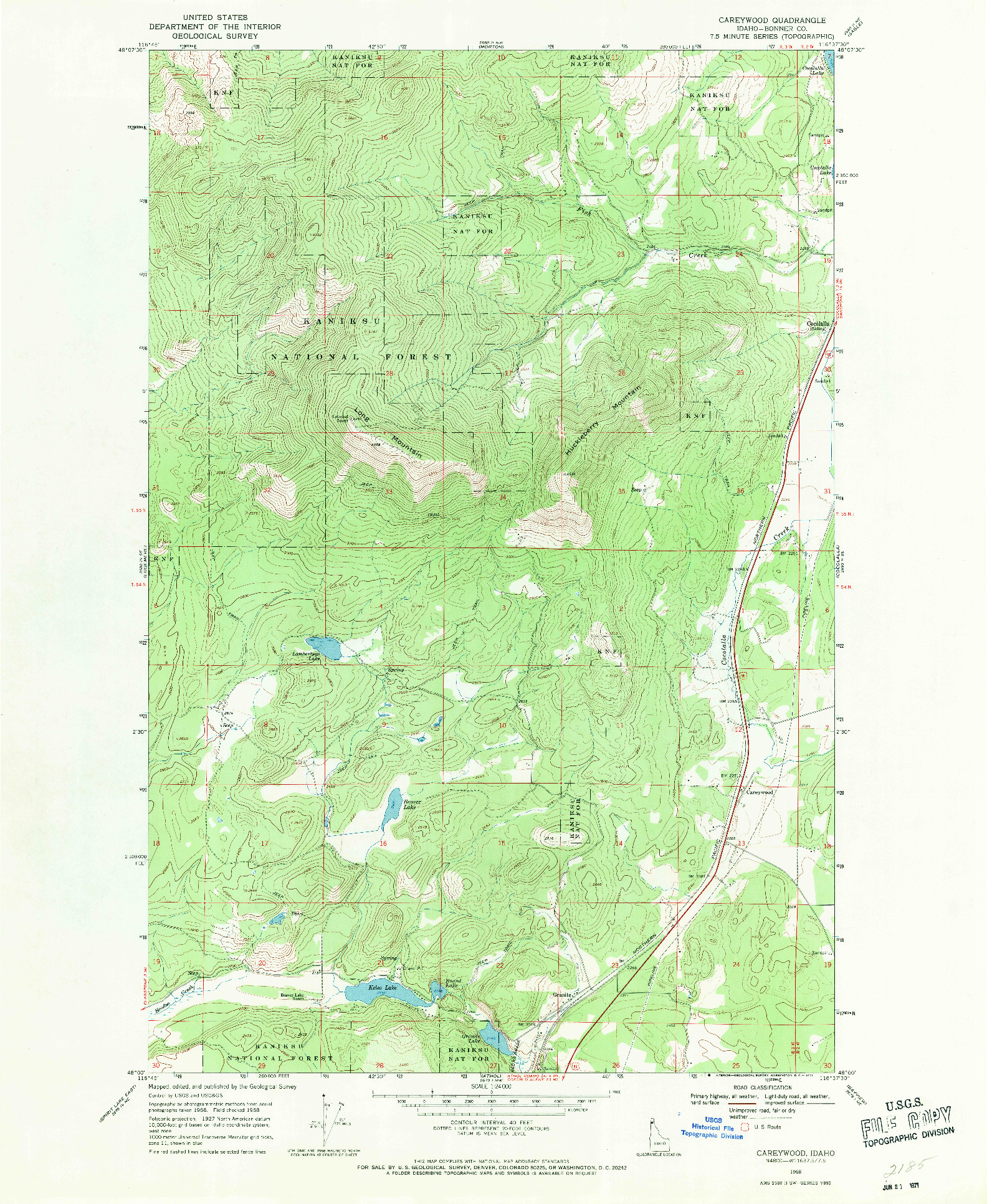 USGS 1:24000-SCALE QUADRANGLE FOR CAREYWOOD, ID 1968