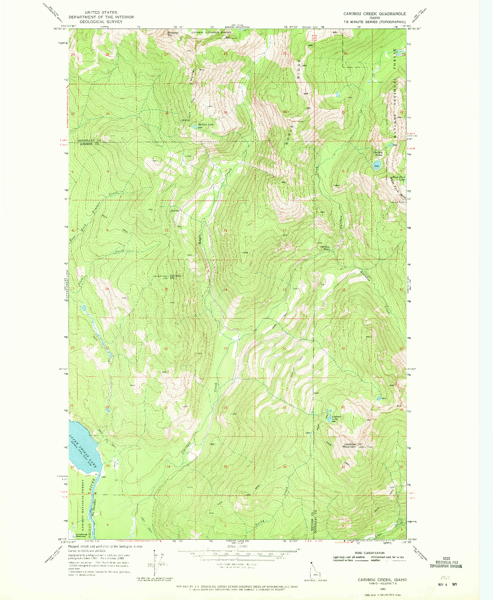 USGS 1:24000-SCALE QUADRANGLE FOR CARIBOU CREEK, ID 1969