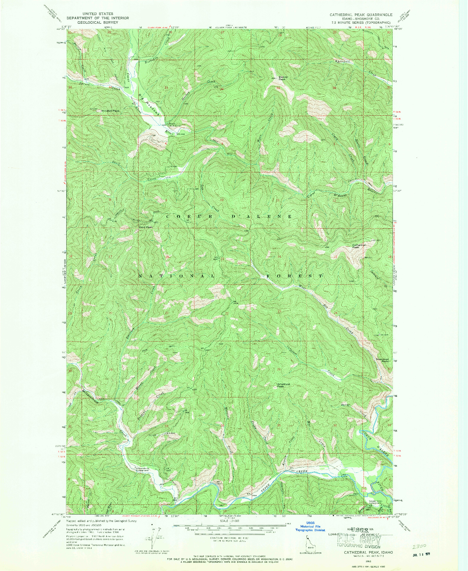 USGS 1:24000-SCALE QUADRANGLE FOR CATHEDRAL PEAK, ID 1966