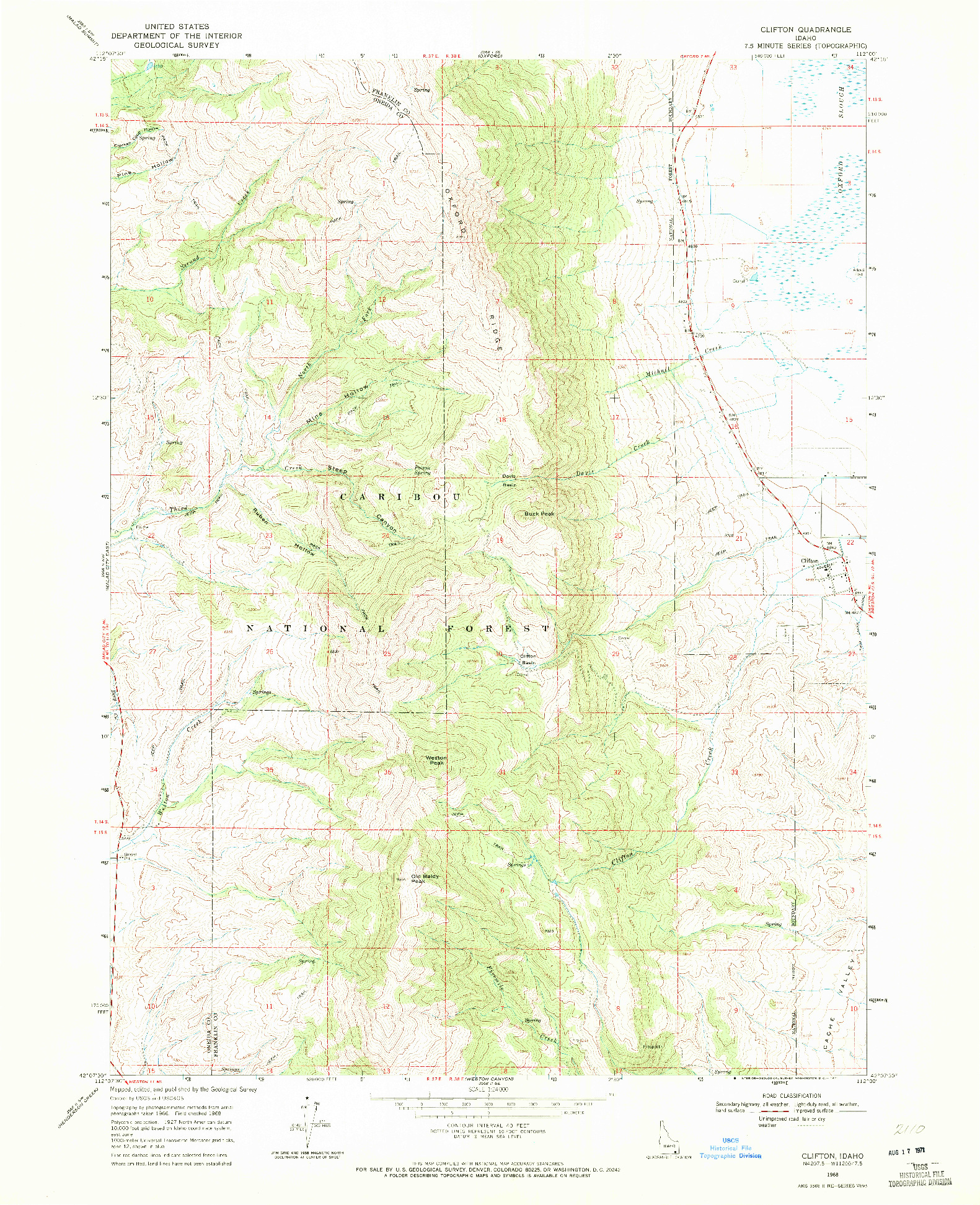 USGS 1:24000-SCALE QUADRANGLE FOR CLIFTON, ID 1968