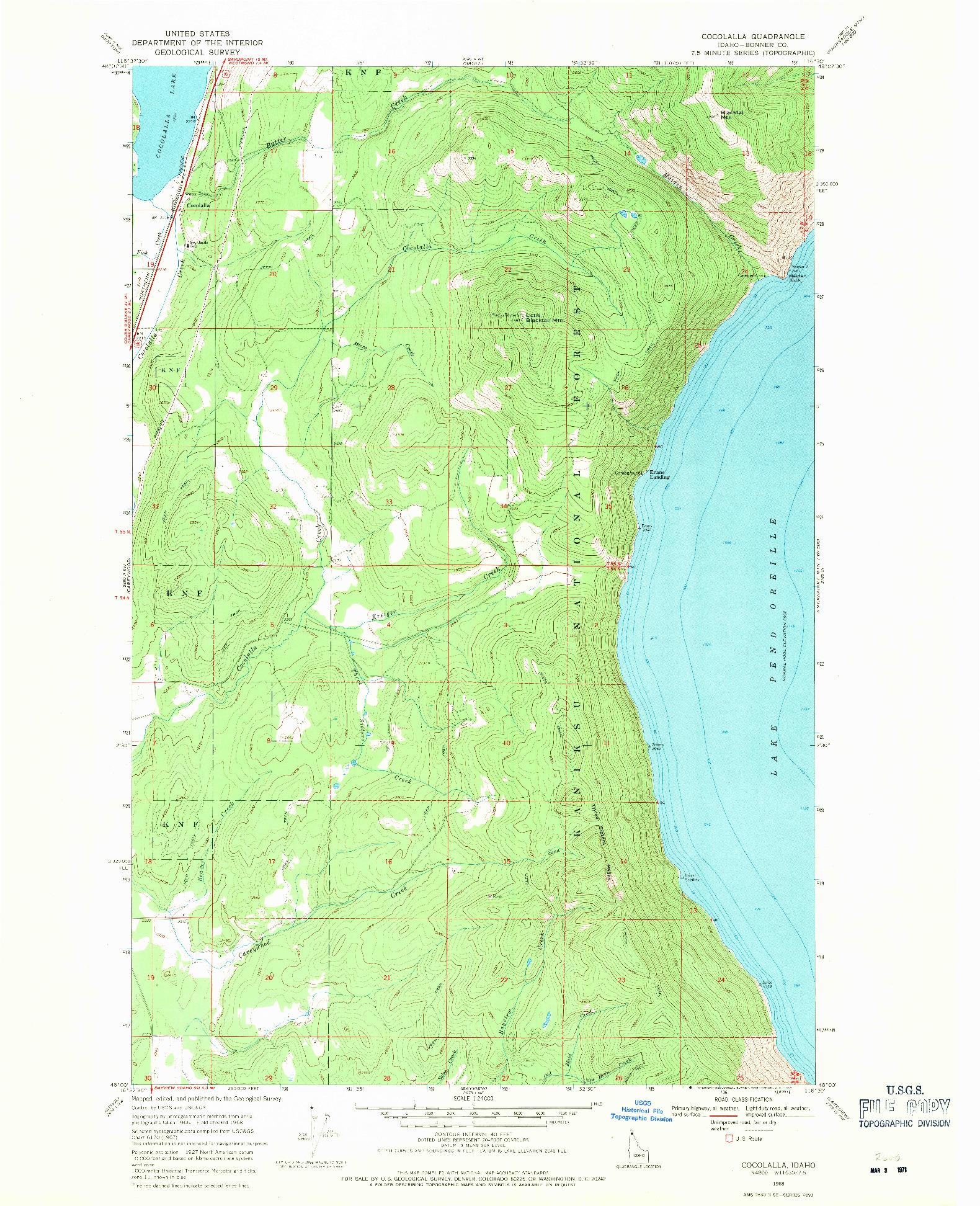 USGS 1:24000-SCALE QUADRANGLE FOR COCOLALLA, ID 1968