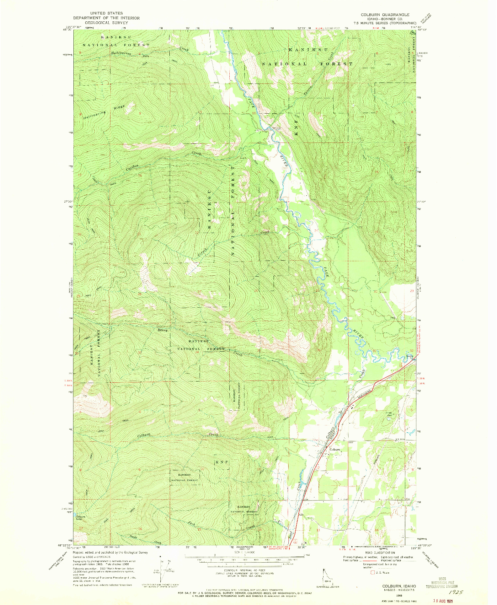 USGS 1:24000-SCALE QUADRANGLE FOR COLBURN, ID 1968
