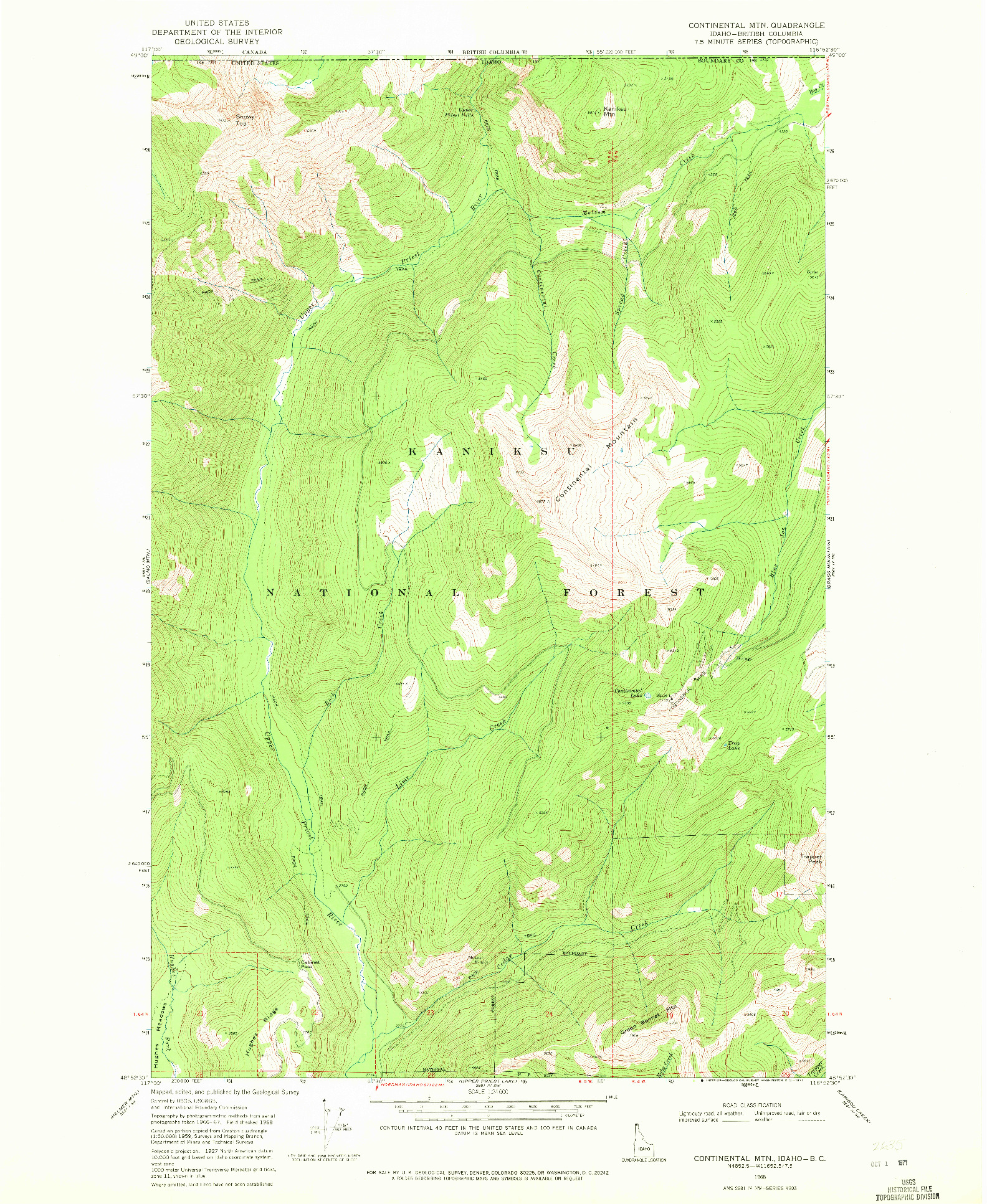 USGS 1:24000-SCALE QUADRANGLE FOR CONTINENTAL MTN, ID 1968