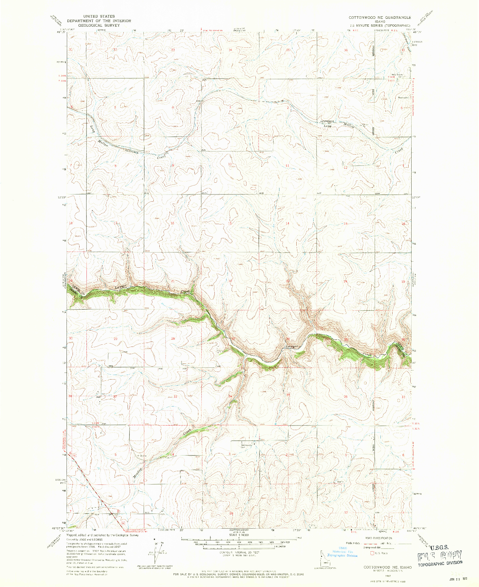 USGS 1:24000-SCALE QUADRANGLE FOR COTTONWOOD NE, ID 1967