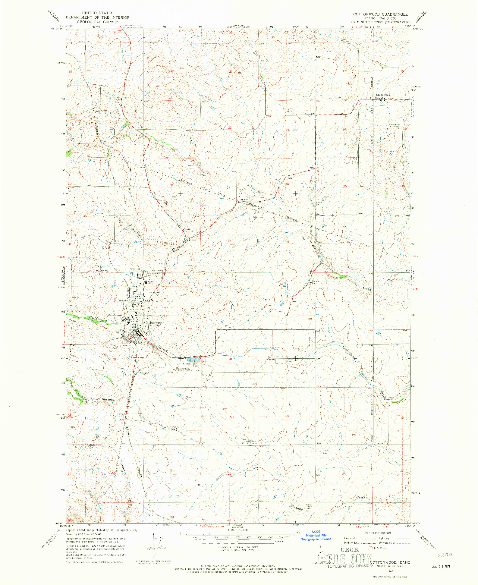 USGS 1:24000-SCALE QUADRANGLE FOR COTTONWOOD, ID 1967