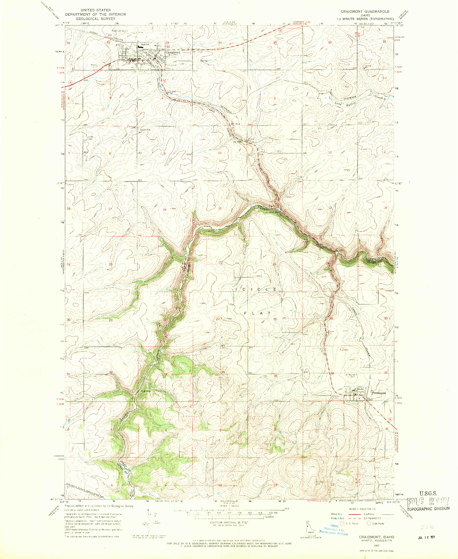 USGS 1:24000-SCALE QUADRANGLE FOR CRAIGMONT, ID 1967