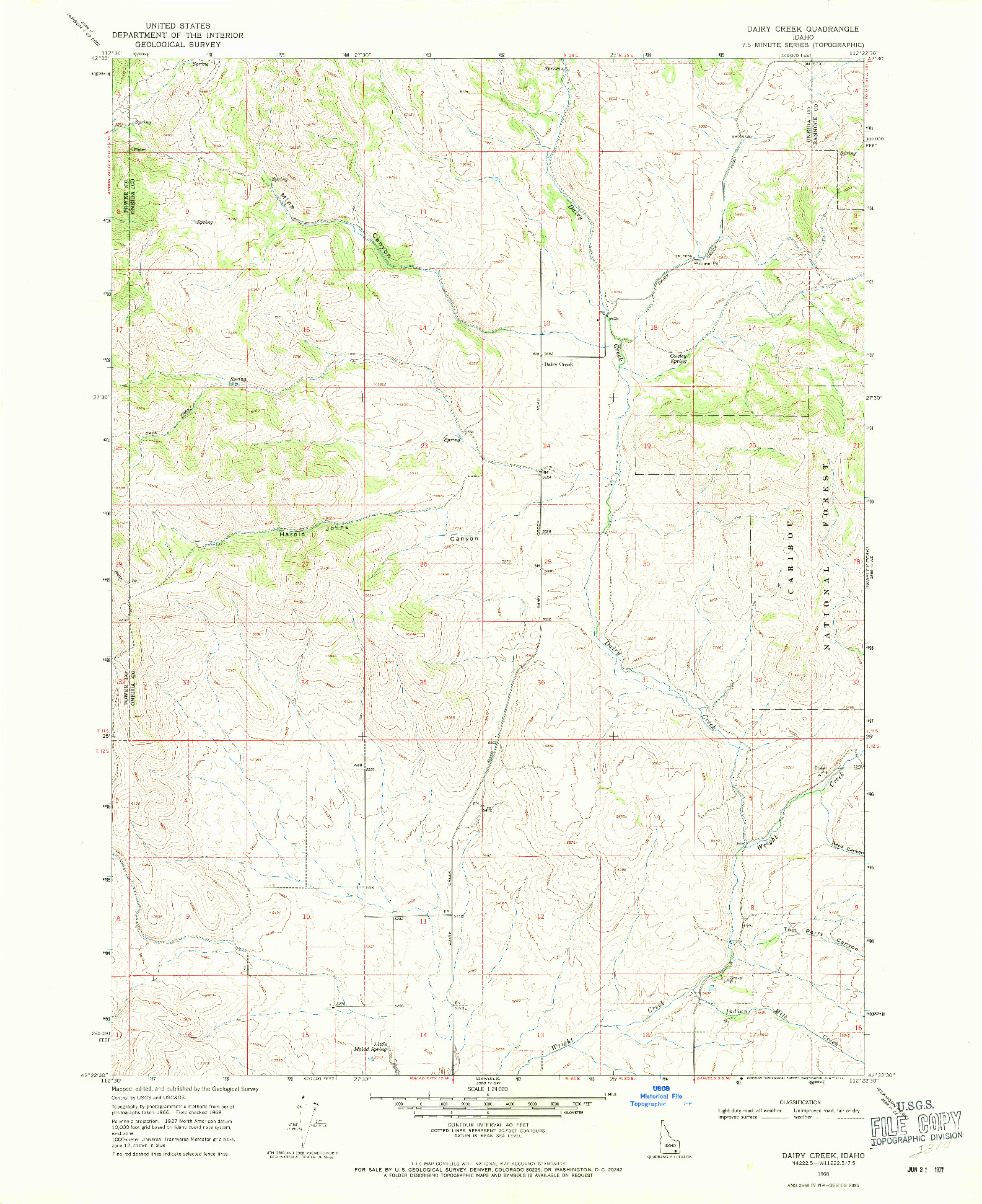 USGS 1:24000-SCALE QUADRANGLE FOR DAIRY CREEK, ID 1968
