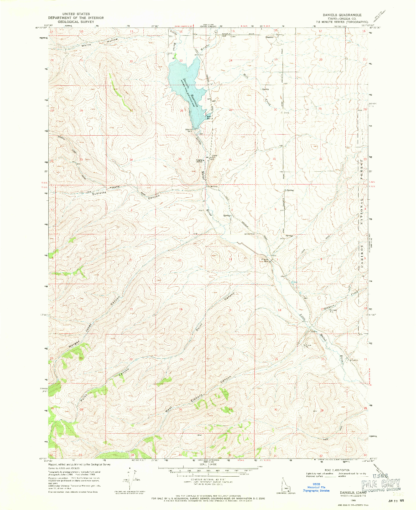 USGS 1:24000-SCALE QUADRANGLE FOR DANIELS, ID 1968