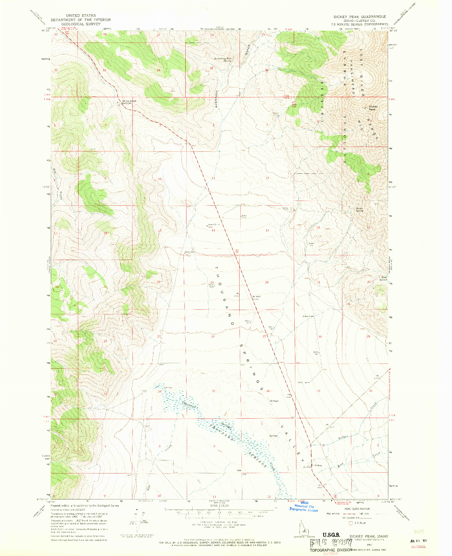 USGS 1:24000-SCALE QUADRANGLE FOR DICKEY PEAK, ID 1967