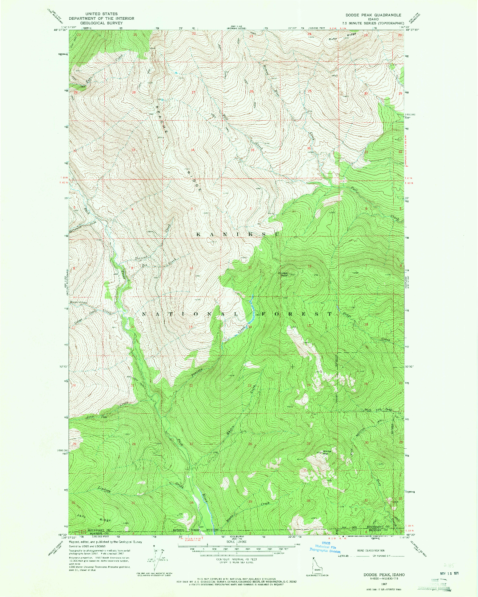 USGS 1:24000-SCALE QUADRANGLE FOR DODGE PEAK, ID 1967