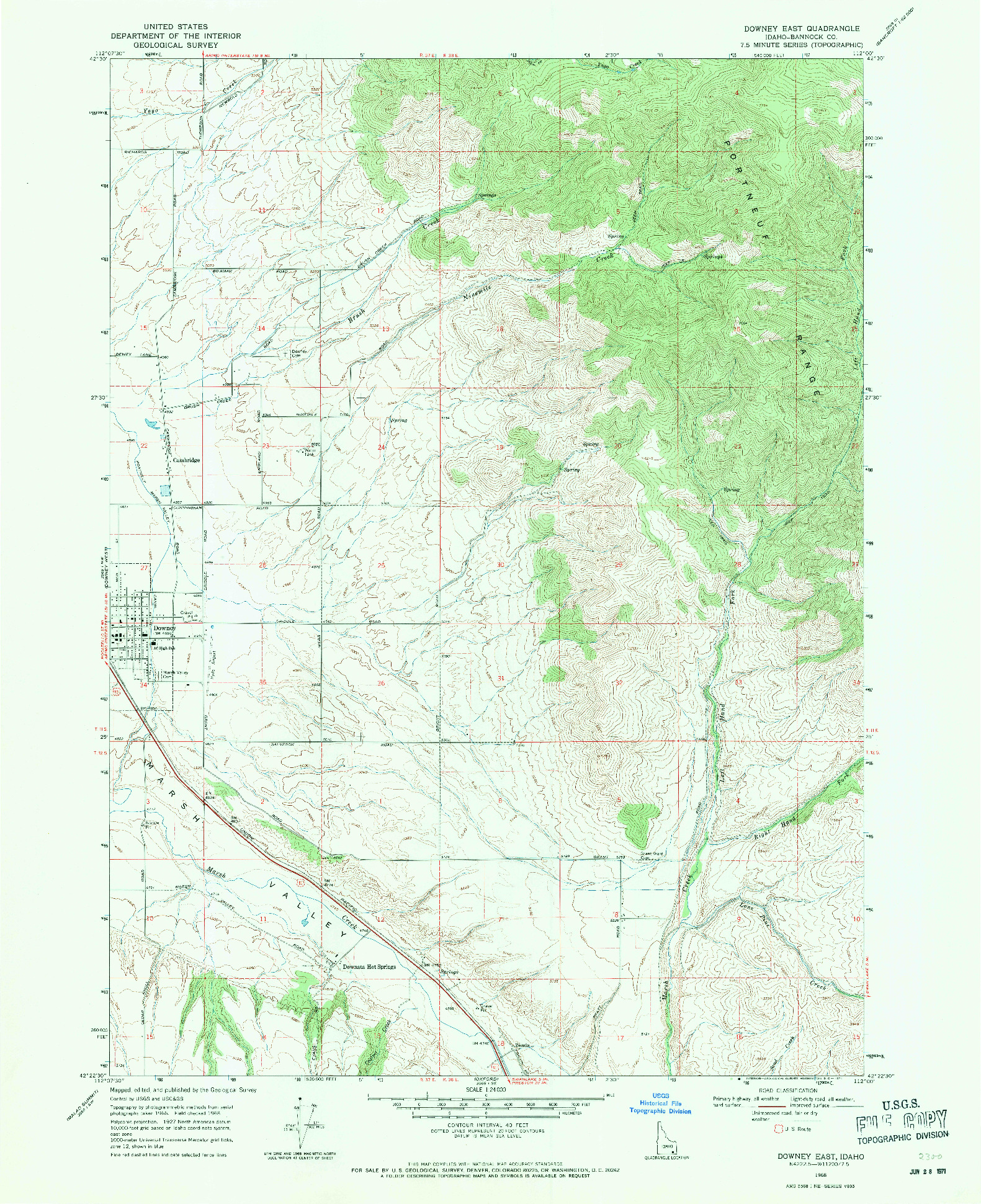 USGS 1:24000-SCALE QUADRANGLE FOR DOWNEY EAST, ID 1968