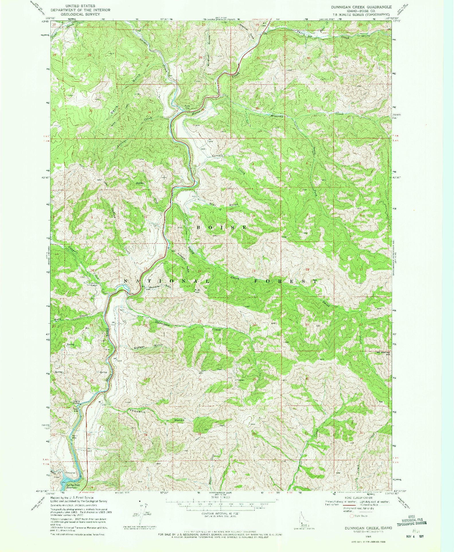 USGS 1:24000-SCALE QUADRANGLE FOR DUNNIGAN CREEK, ID 1969
