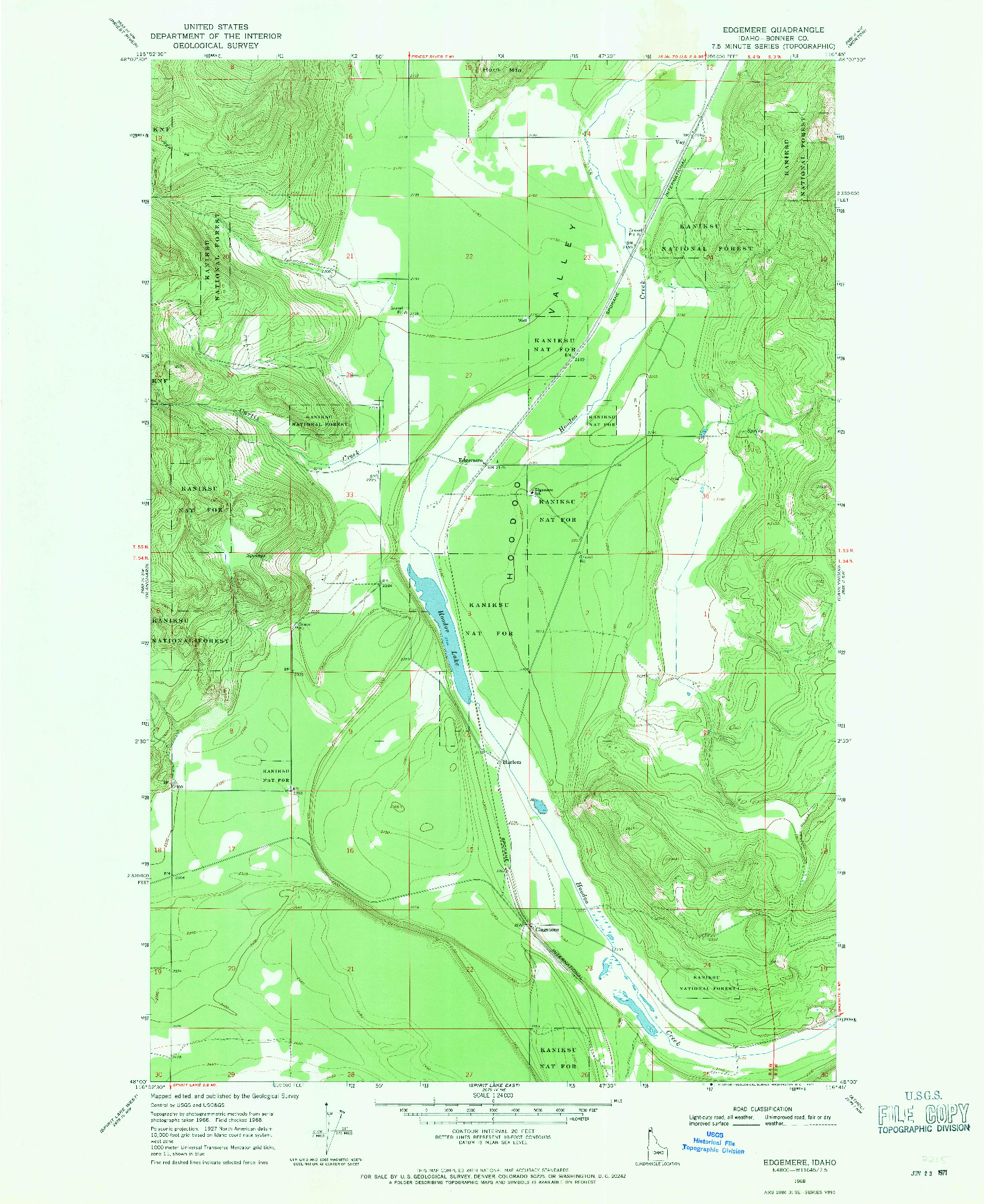 USGS 1:24000-SCALE QUADRANGLE FOR EDGEMERE, ID 1968
