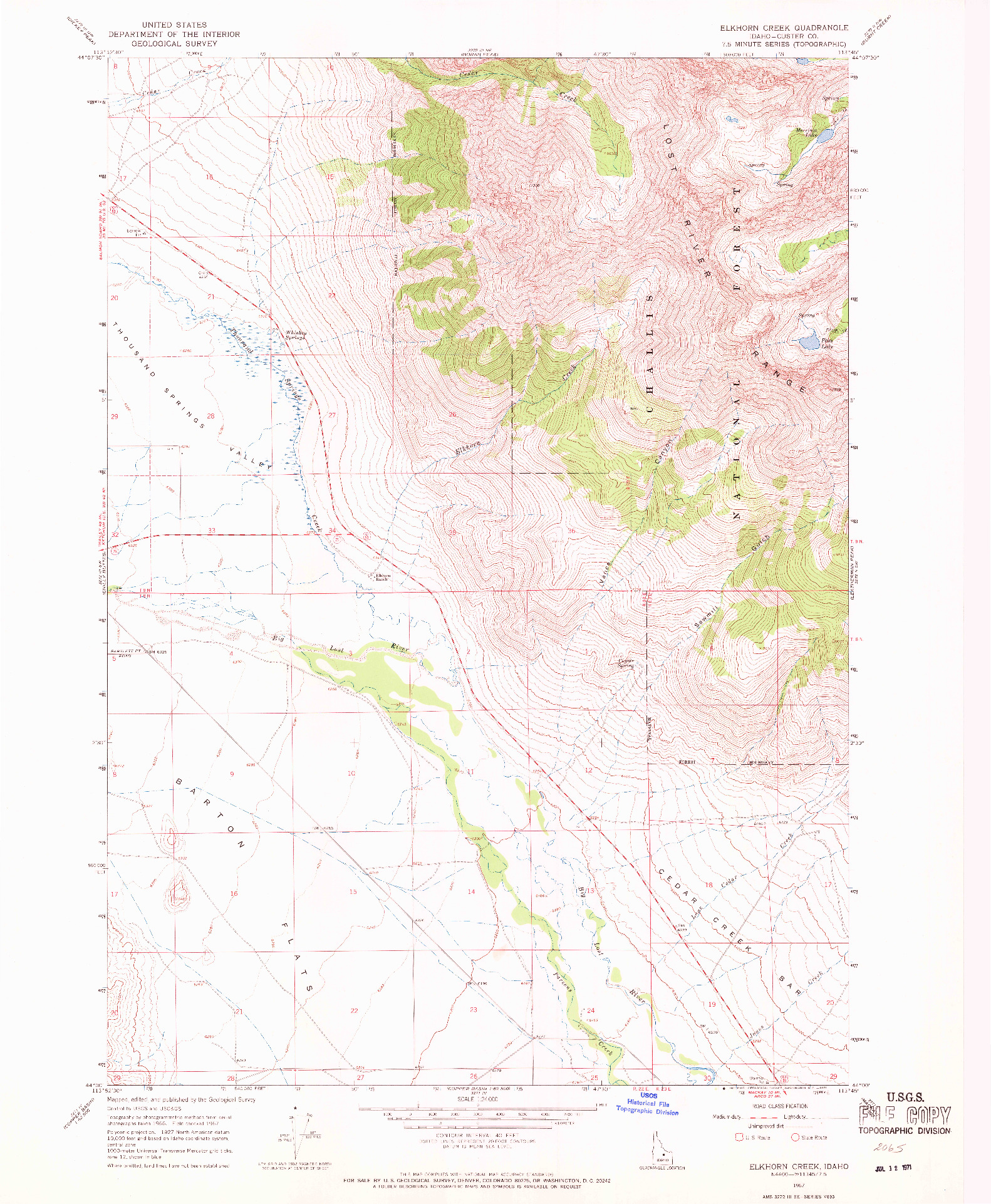 USGS 1:24000-SCALE QUADRANGLE FOR ELKHORN CREEK, ID 1967