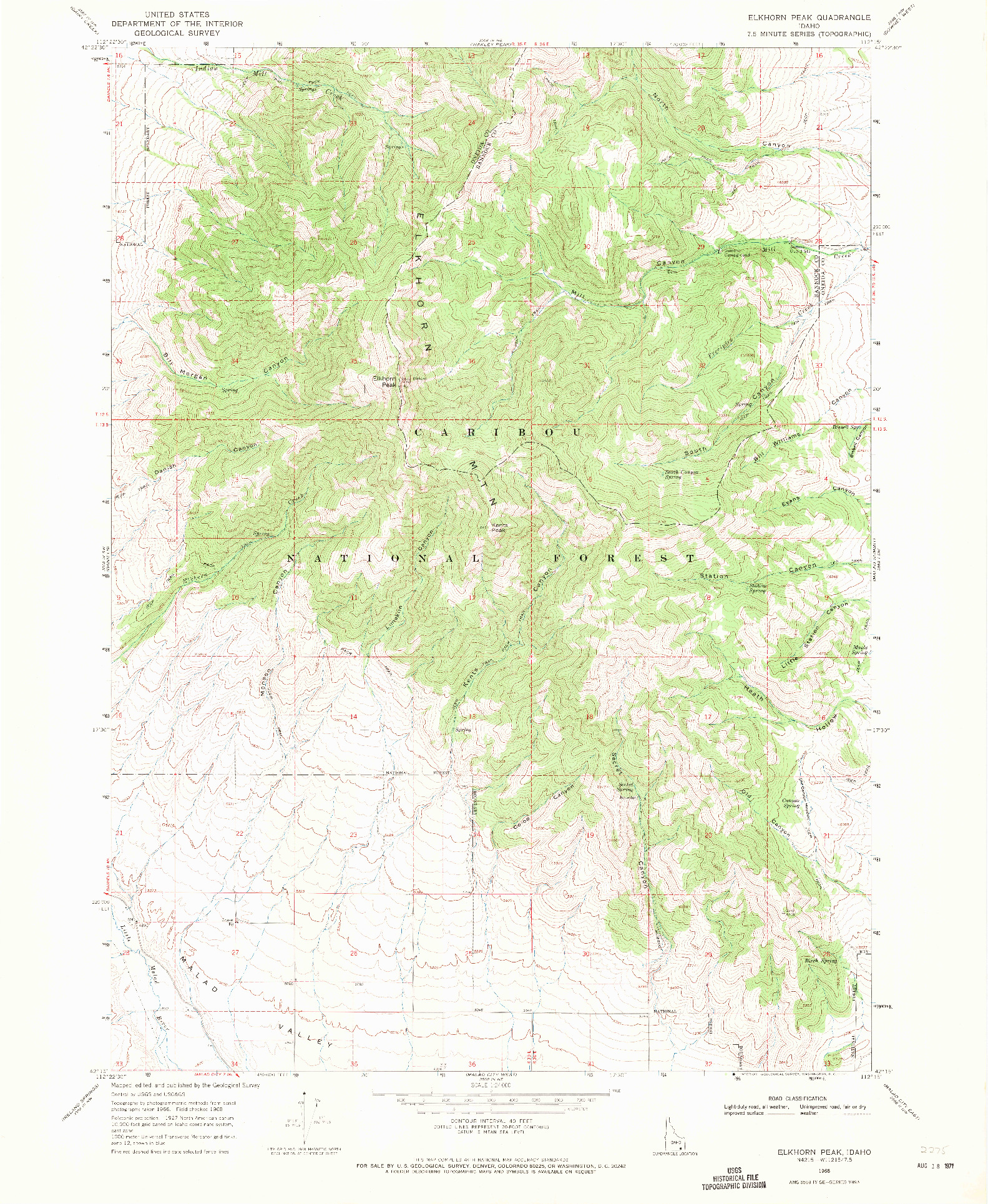 USGS 1:24000-SCALE QUADRANGLE FOR ELKHORN PEAK, ID 1968