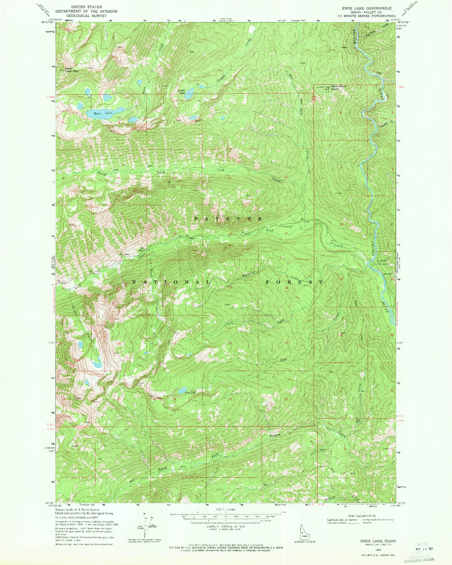 USGS 1:24000-SCALE QUADRANGLE FOR ENOS LAKE, ID 1969