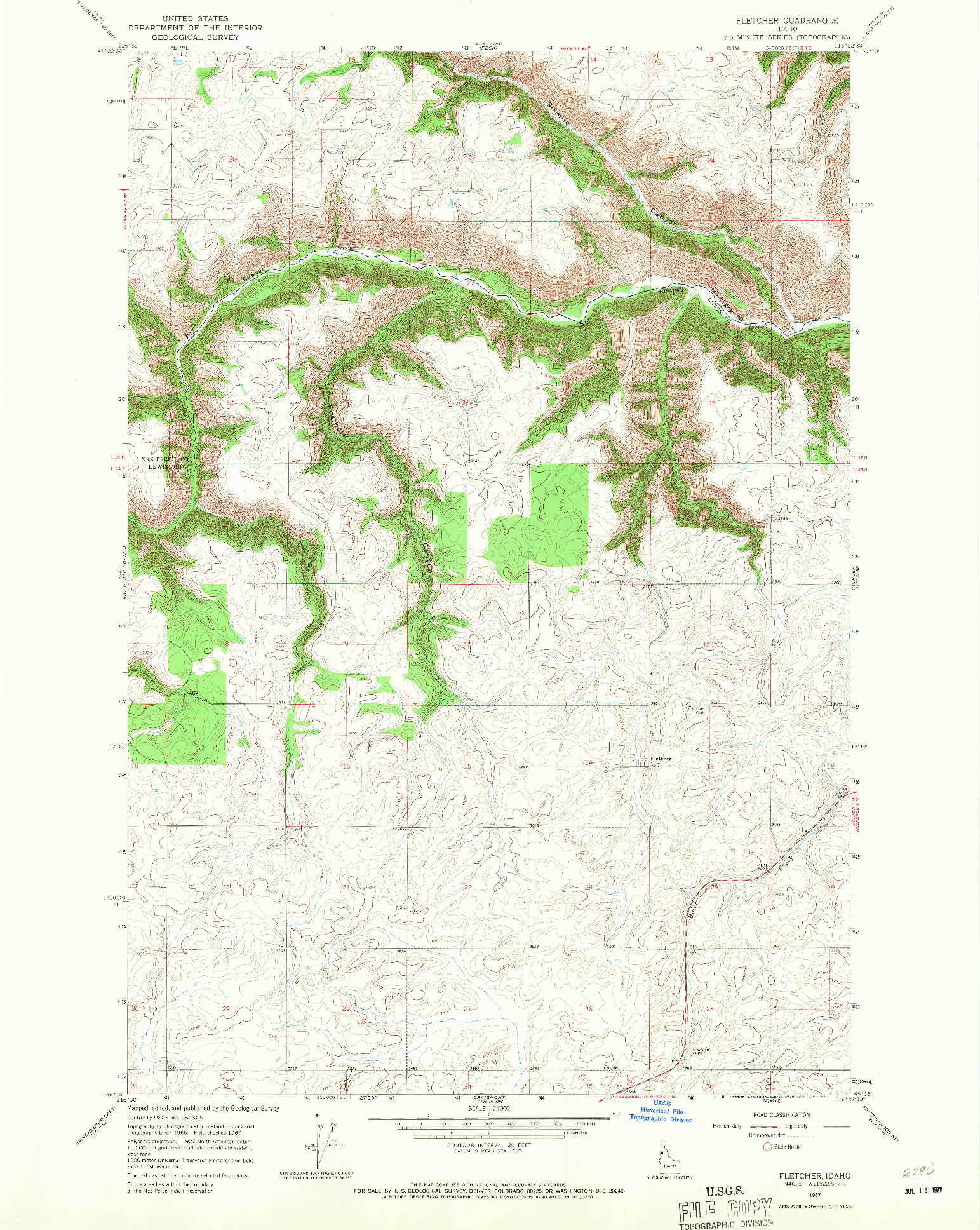 USGS 1:24000-SCALE QUADRANGLE FOR FLETCHER, ID 1967