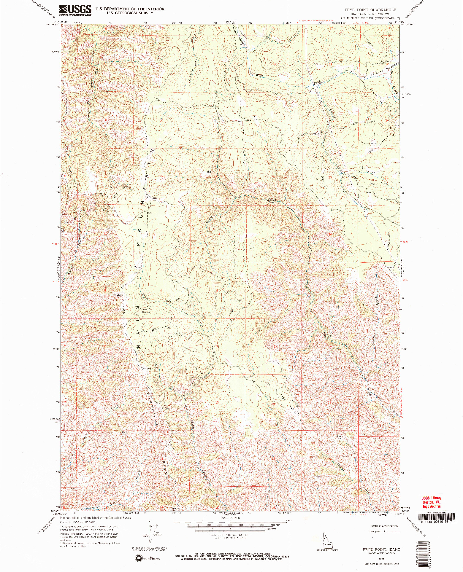 USGS 1:24000-SCALE QUADRANGLE FOR FRYE POINT, ID 1968