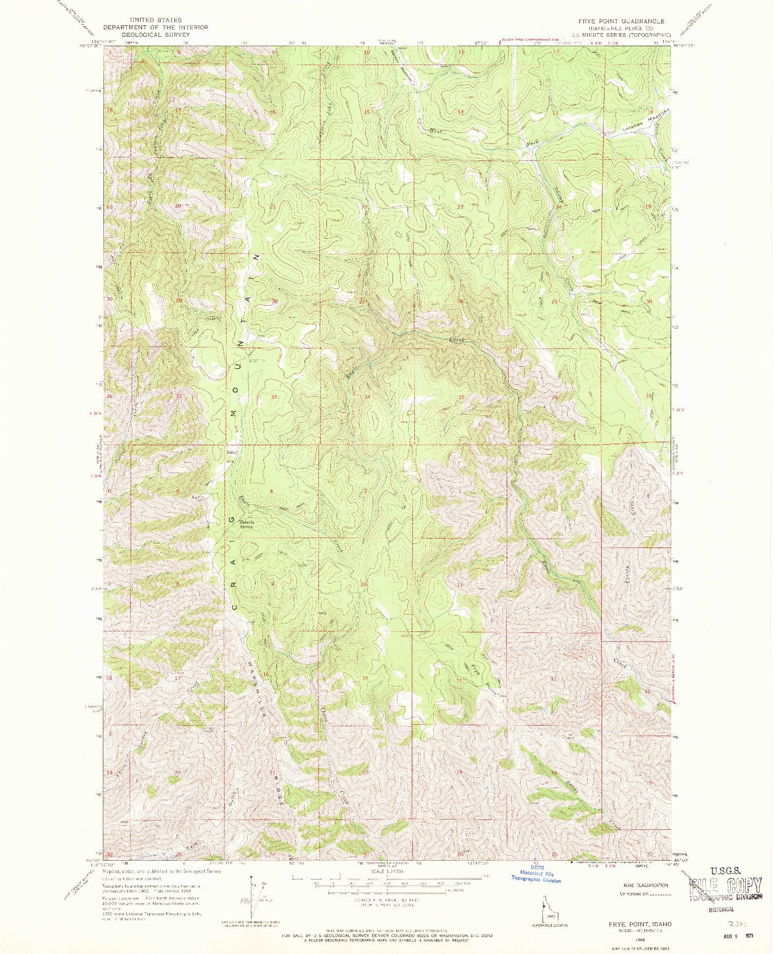 USGS 1:24000-SCALE QUADRANGLE FOR FRYE POINT, ID 1968