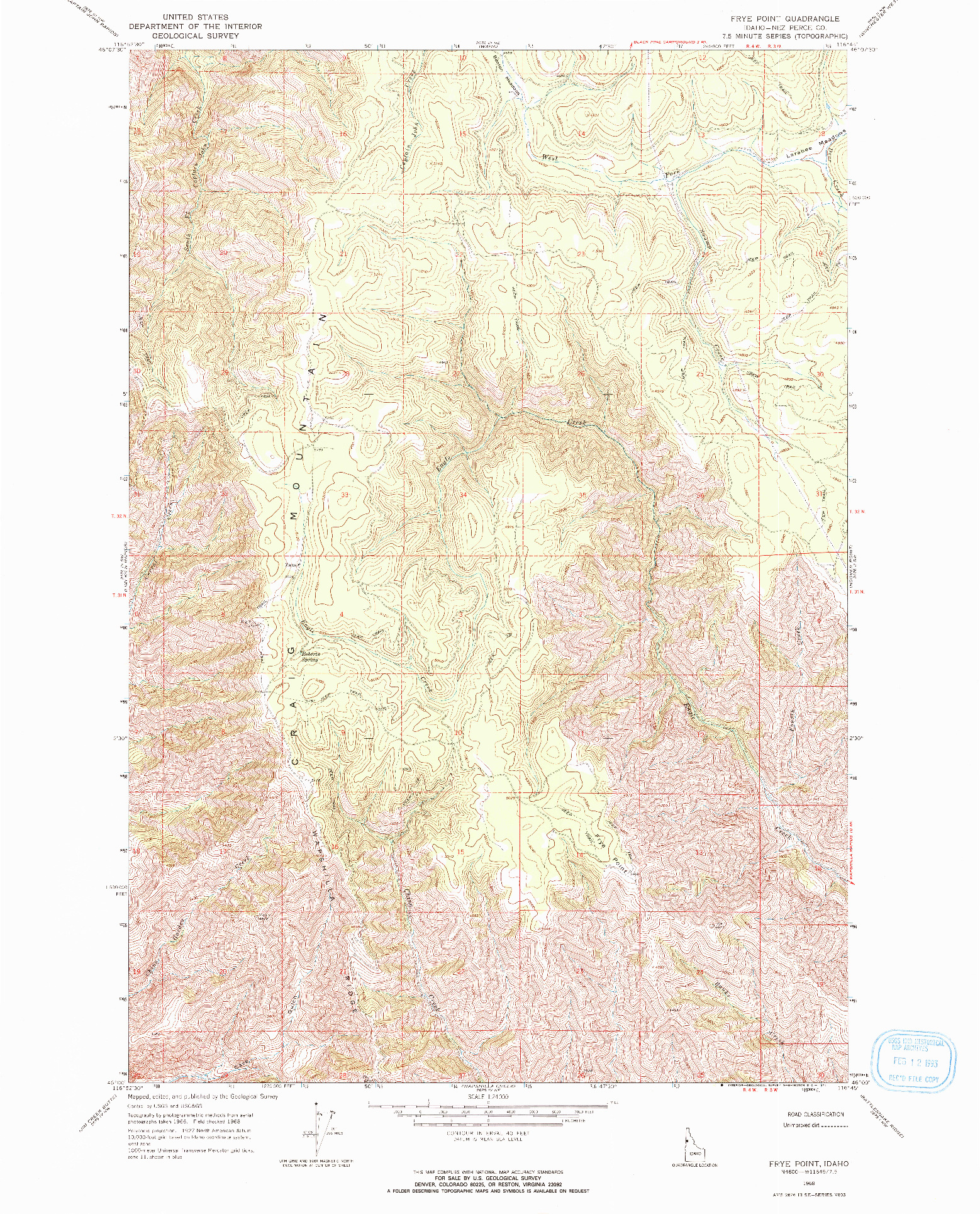 USGS 1:24000-SCALE QUADRANGLE FOR FRYE POINT, ID 1968